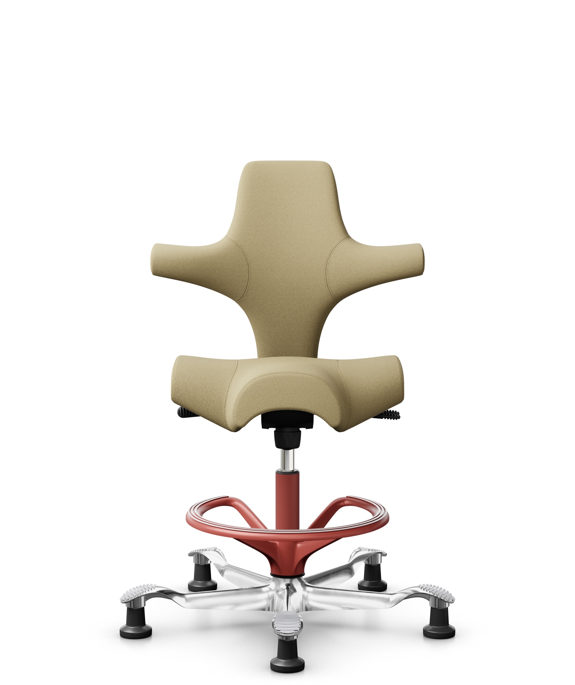 HÅG Capisco 8106 - Select (Gabriel) - Wol / Polyamide - SC62097 - Light ochre - Framekleur - Blush Rose - Gasveer - 265 mm (Zithoogte 53-79cm) - Vloercontact - Glijdoppen - Voetenring - Ja, in framekleur - Voetster - Ja, voetster in gepolijst aluminium - 1