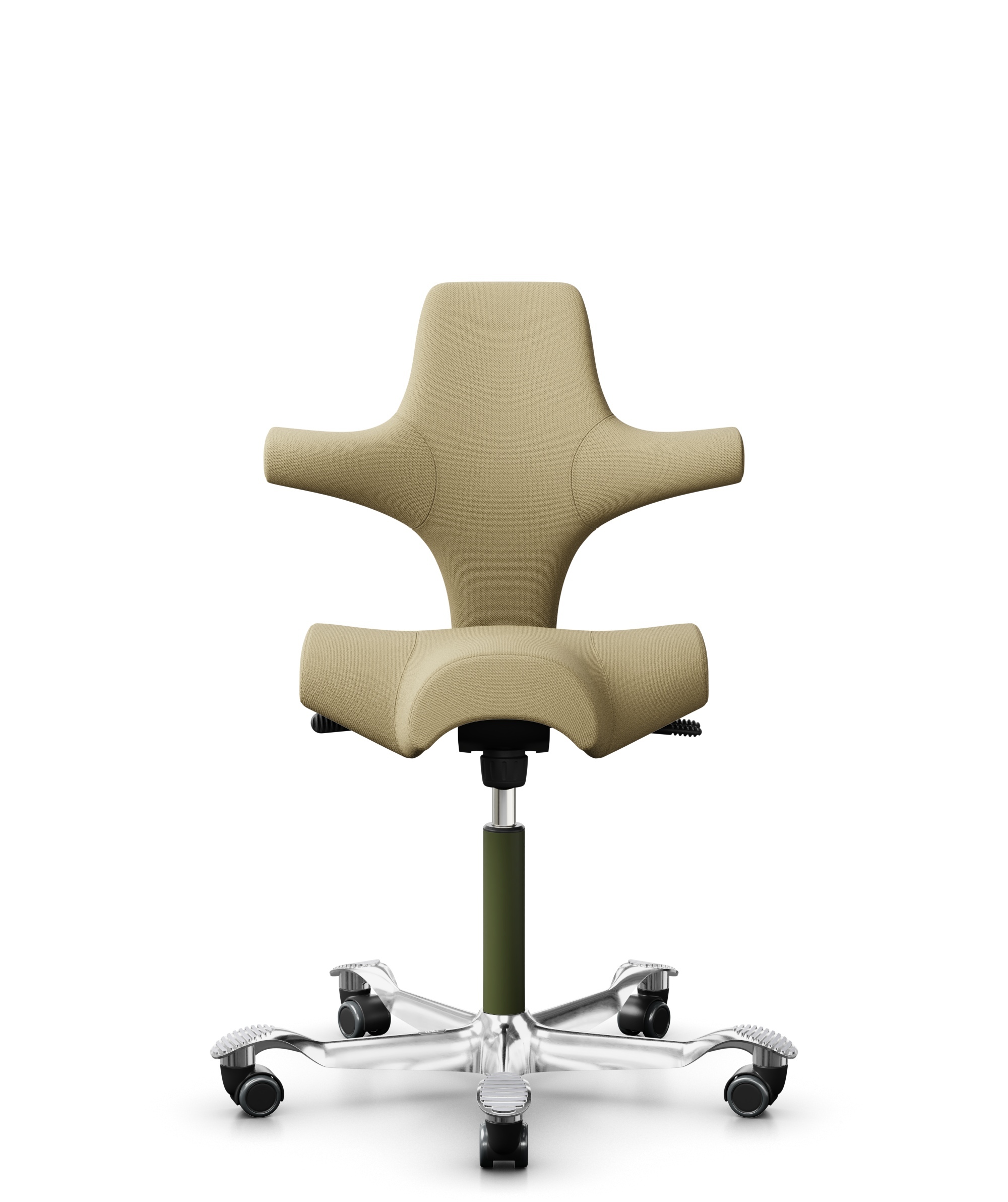 HÅG Capisco 8106 - Select (Gabriel) - Wol / Polyamide - SC62097 - Light ochre - Framekleur - Moss Grey - Gasveer - 200 mm (Zithoogte 46-64cm) - Vloercontact - Harde wielen t.b.v. zachte vloeren - Voetenring - Nee, geen voetenring - Voetster - Ja, voets... - 1