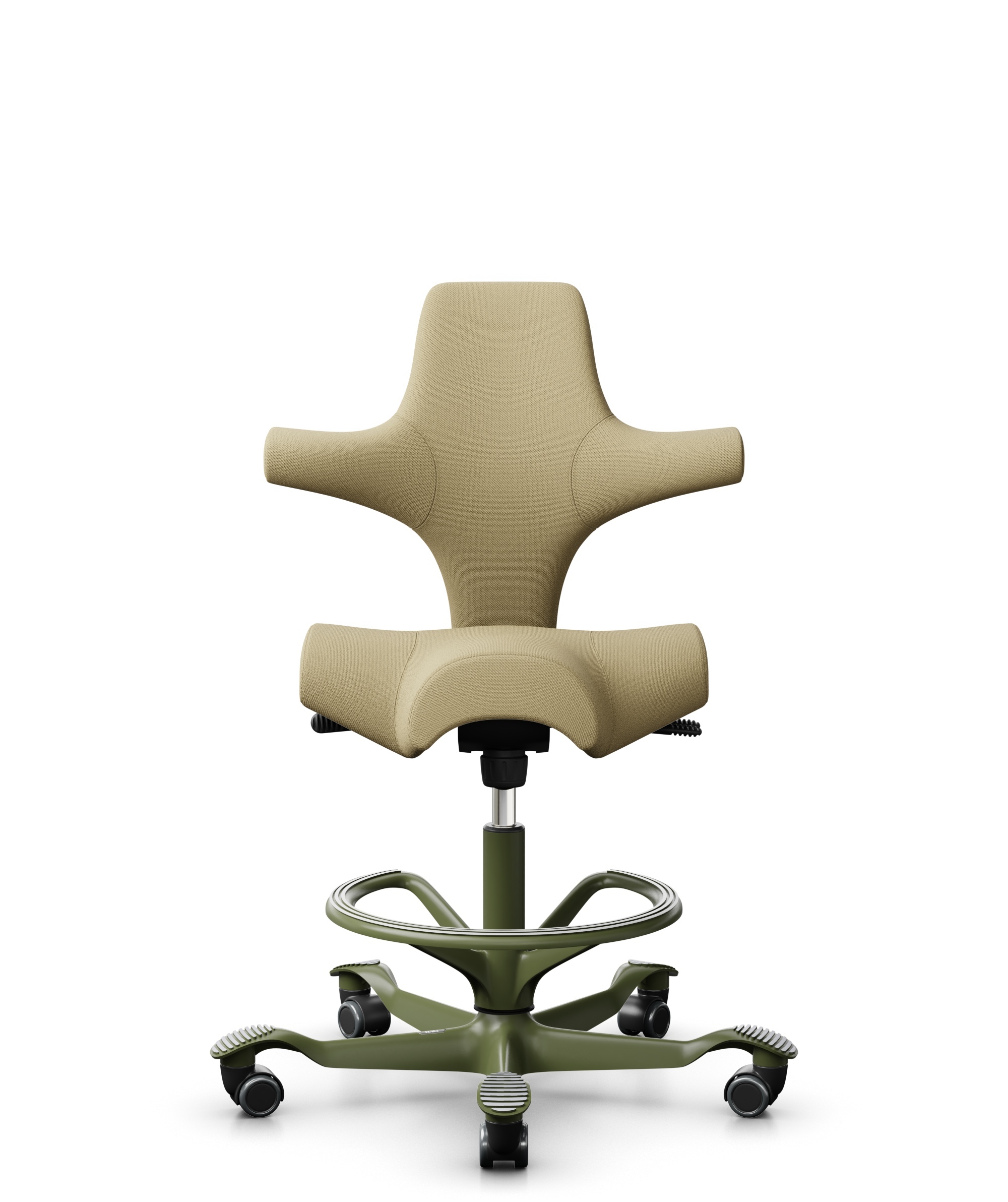 HÅG Capisco 8106 - Select (Gabriel) - Wol / Polyamide - SC62097 - Light ochre - Framekleur - Moss Grey - Gasveer - 265 mm (Zithoogte 53-79cm) - Vloercontact - Harde wielen t.b.v. zachte vloeren - Voetenring - Ja, in framekleur - Voetster - Nee, voetste... - 1