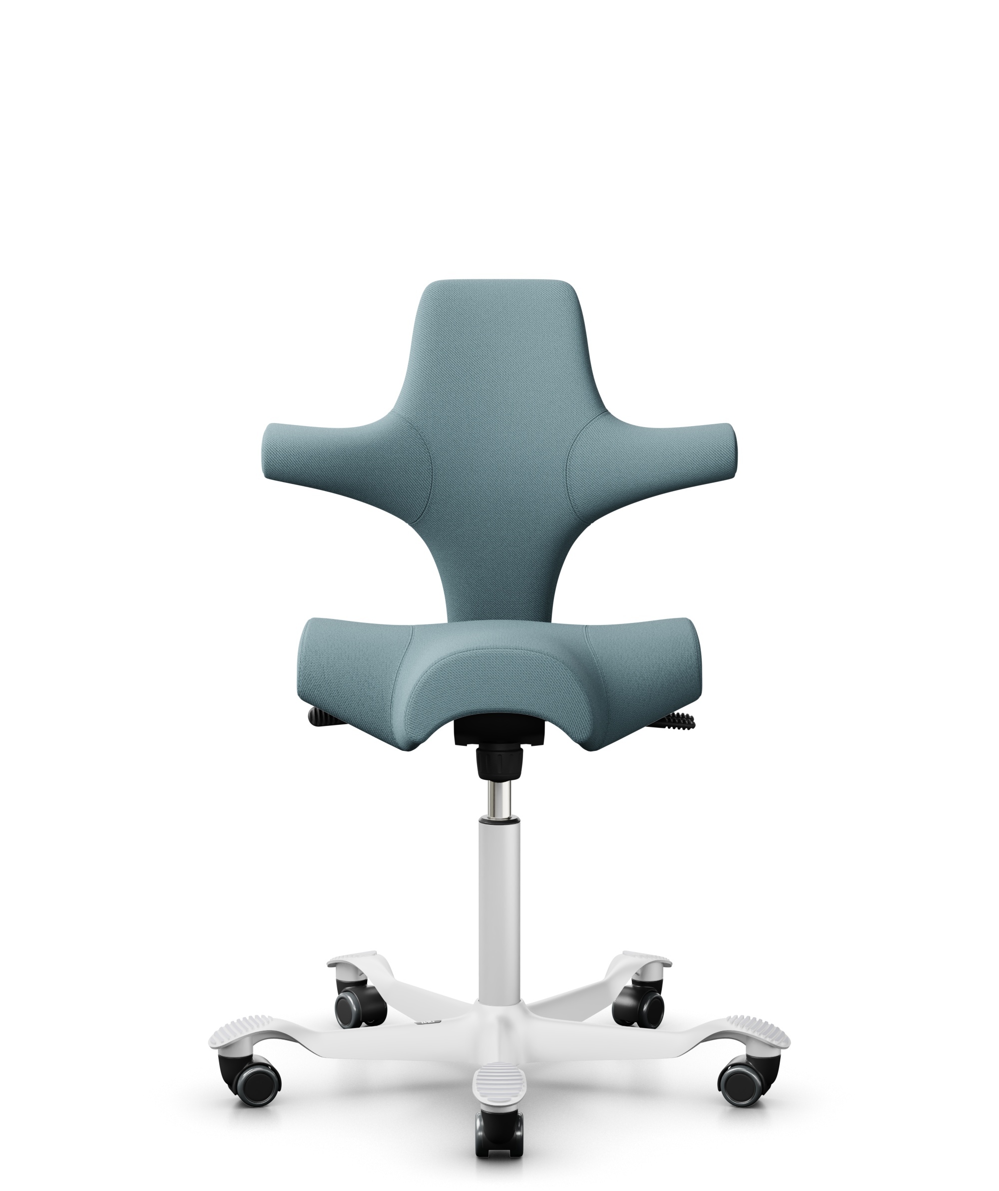 HÅG Capisco 8106 - Select (Gabriel) - Wol / Polyamide - SC67098 - Glacier blue - Framekleur - Wit - Gasveer - 200 mm (Zithoogte 46-64cm) - Vloercontact - Zachte wielen t.b.v. harde vloeren - Voetenring - Nee, geen voetenring - Voetster - Nee, voetster ... - 1