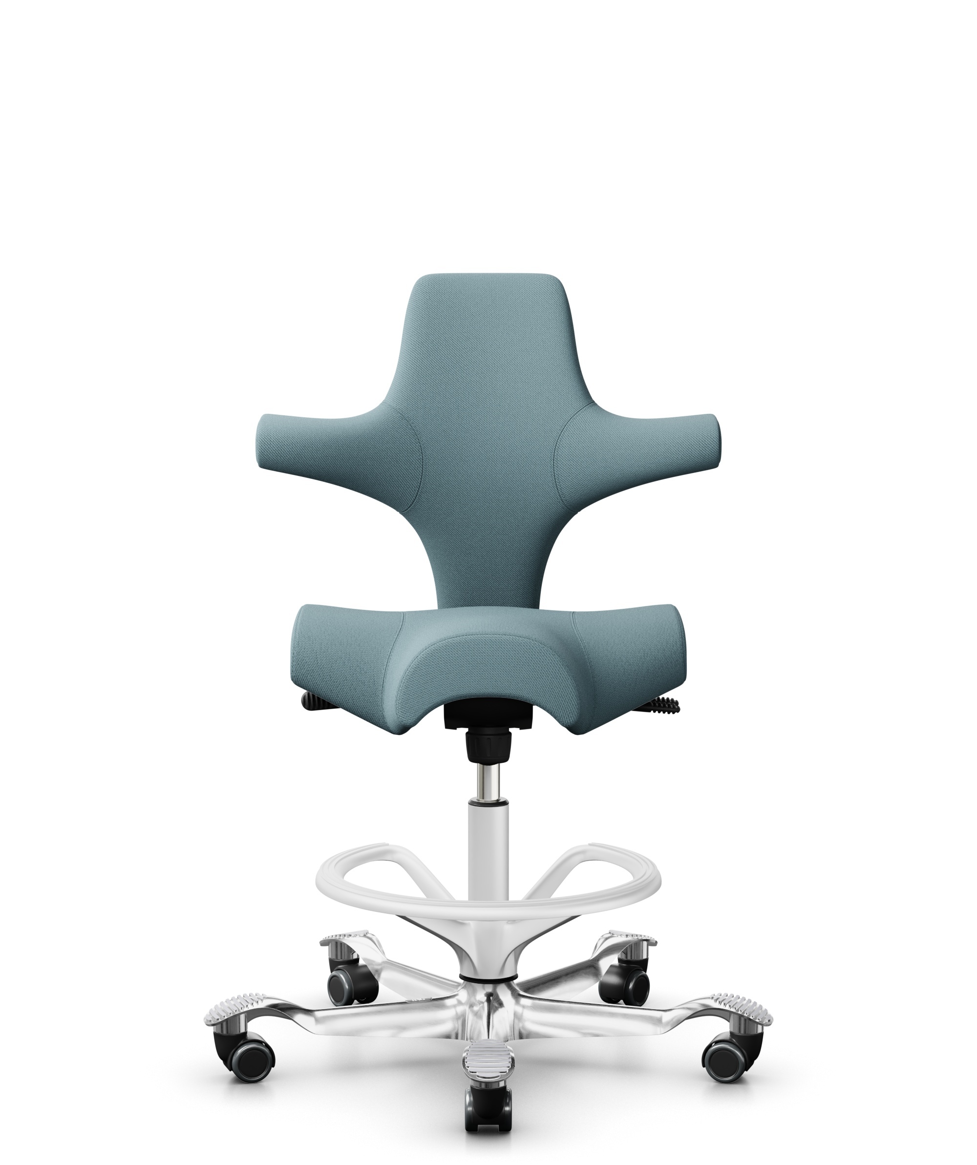 HÅG Capisco 8106 - Select (Gabriel) - Wol / Polyamide - SC67098 - Glacier blue - Framekleur - Wit - Gasveer - 200 mm (Zithoogte 46-64cm) - Vloercontact - Zachte wielen t.b.v. harde vloeren - Voetenring - Ja, in framekleur - Voetster - Ja, voetster in g... - 1
