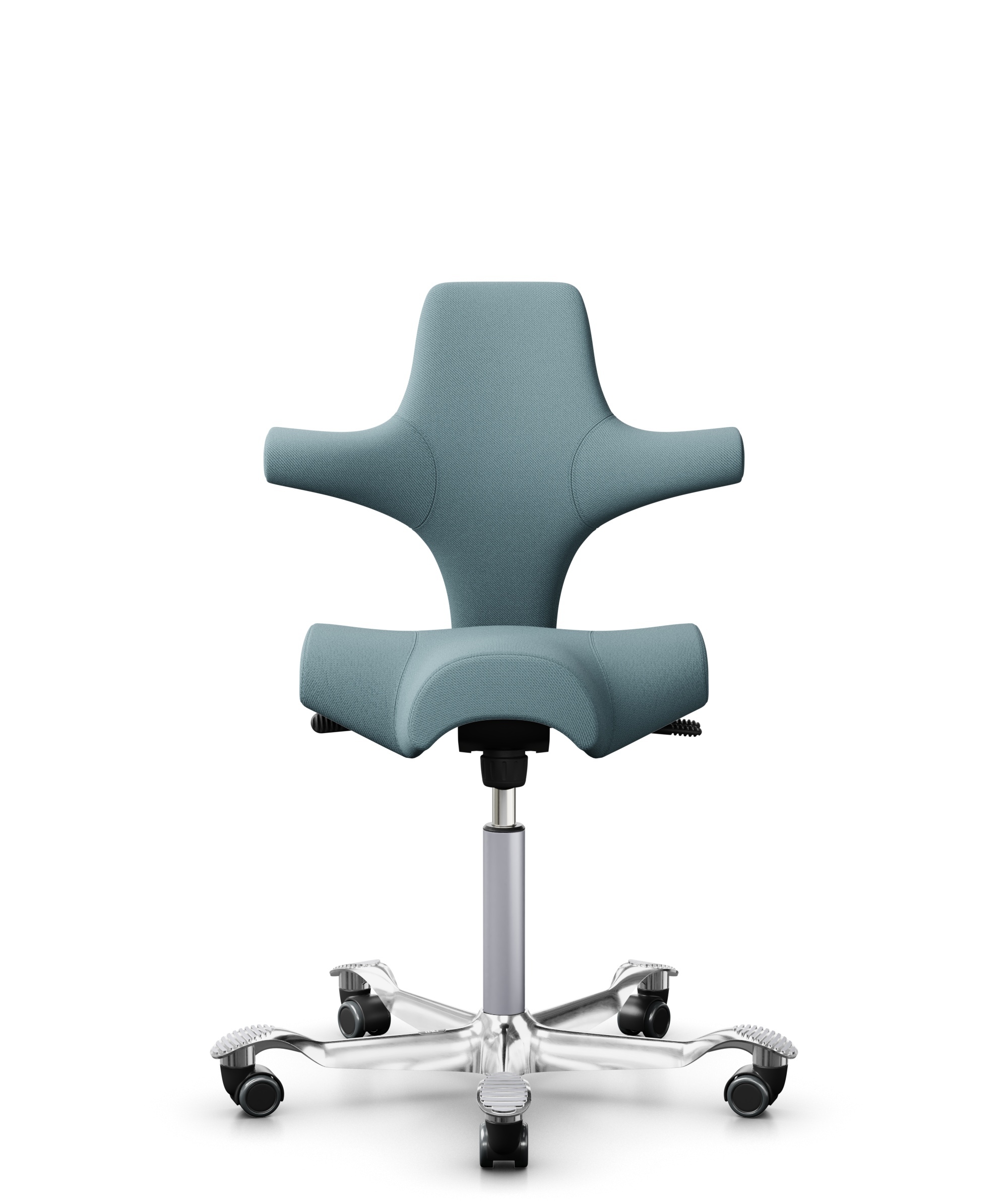 HÅG Capisco 8106 - Select (Gabriel) - Wol / Polyamide - SC67098 - Glacier blue - Framekleur - Zilver - Gasveer - 150 mm (Zithoogte 40-55cm) - Vloercontact - Harde wielen t.b.v. zachte vloeren - Voetenring - Nee, geen voetenring - Voetster - Ja, voetste... - 1