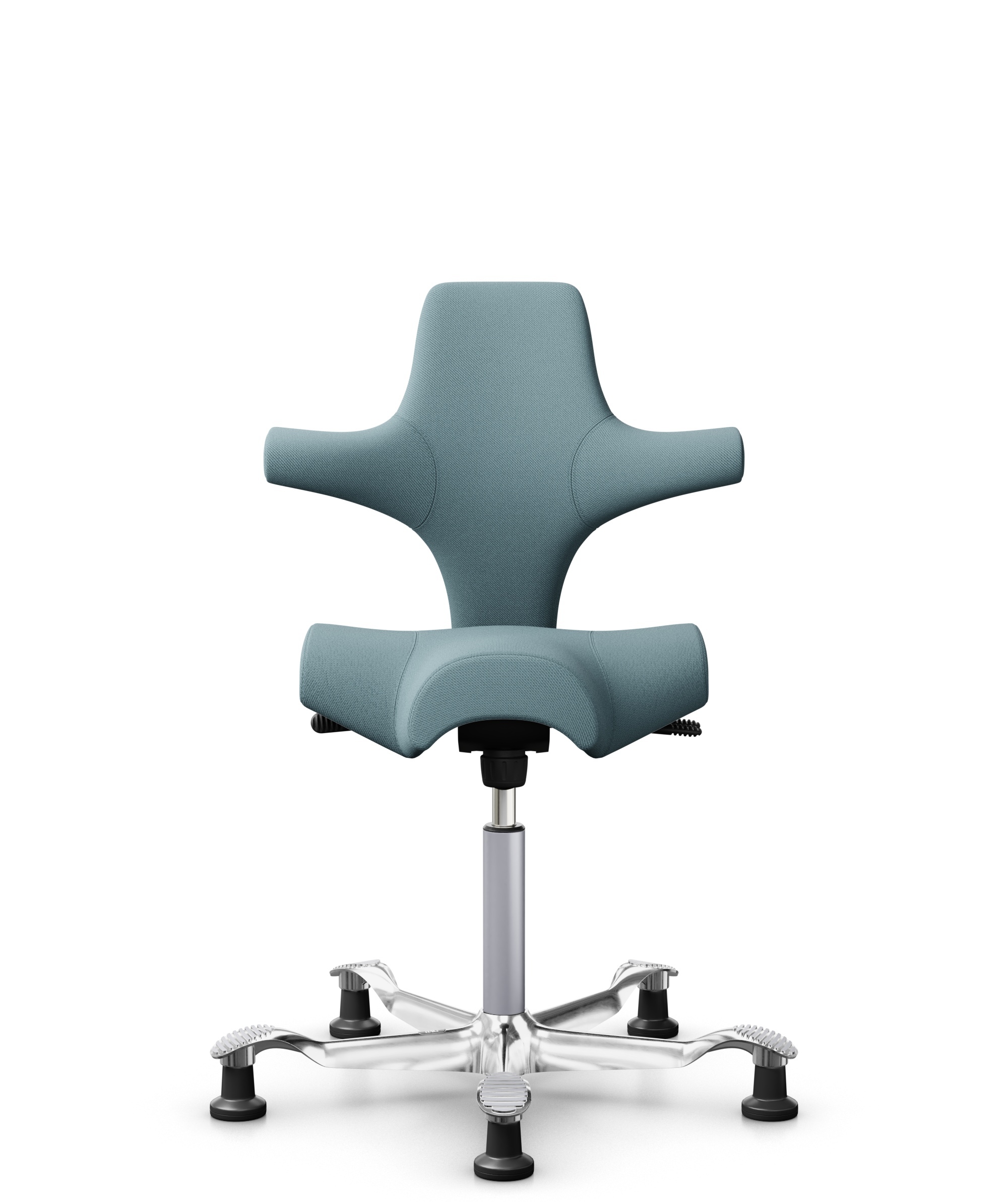HÅG Capisco 8106 - Select (Gabriel) - Wol / Polyamide - SC67098 - Glacier blue - Framekleur - Zilver - Gasveer - 200 mm (Zithoogte 46-64cm) - Vloercontact - Glijdoppen - Voetenring - Nee, geen voetenring - Voetster - Ja, voetster in gepolijst aluminium - 1