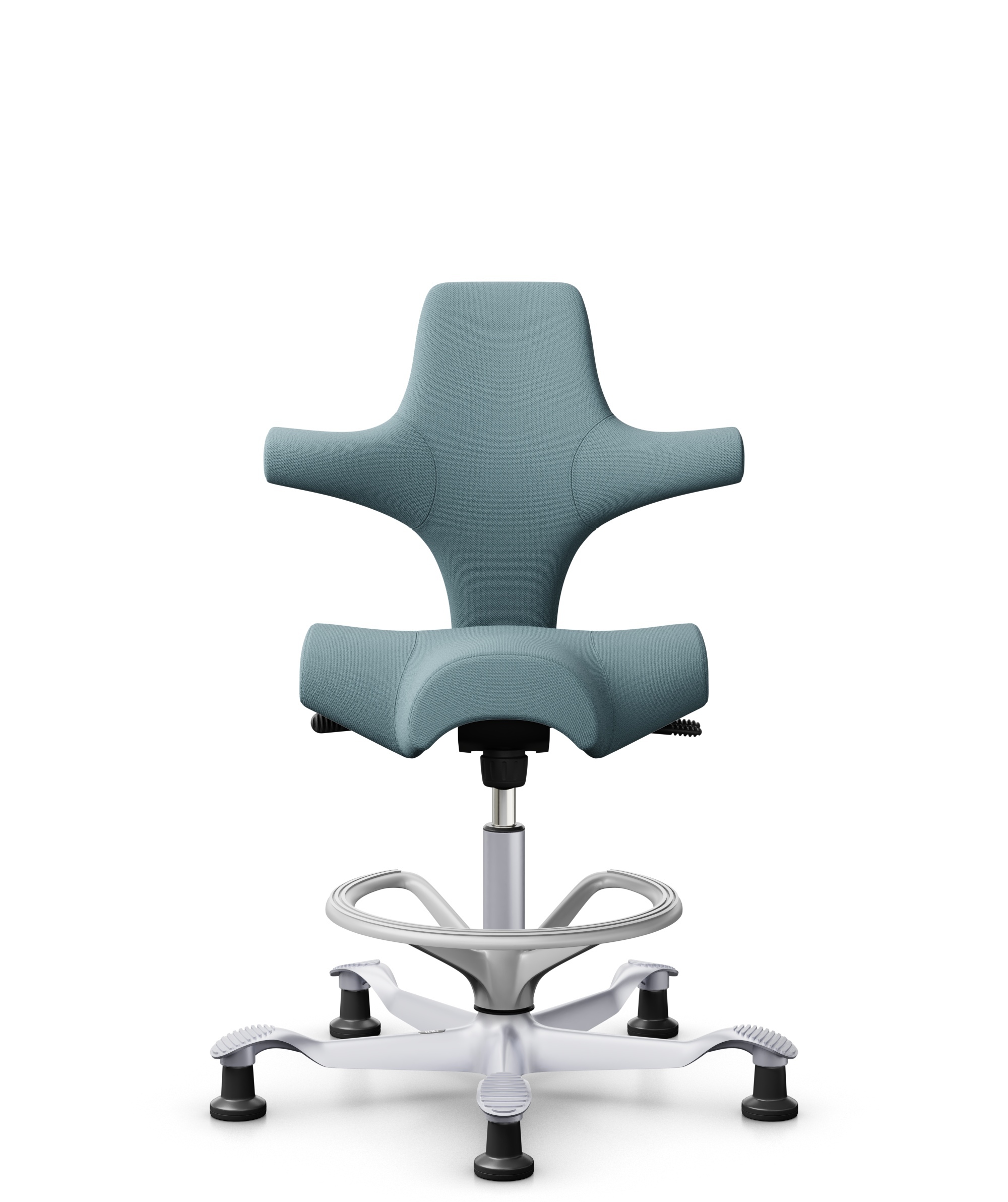 HÅG Capisco 8106 - Select (Gabriel) - Wol / Polyamide - SC67098 - Glacier blue - Framekleur - Zilver - Gasveer - 265 mm (Zithoogte 53-79cm) - Vloercontact - Glijdoppen - Voetenring - Ja, in framekleur - Voetster - Nee, voetster in framekleur - 1