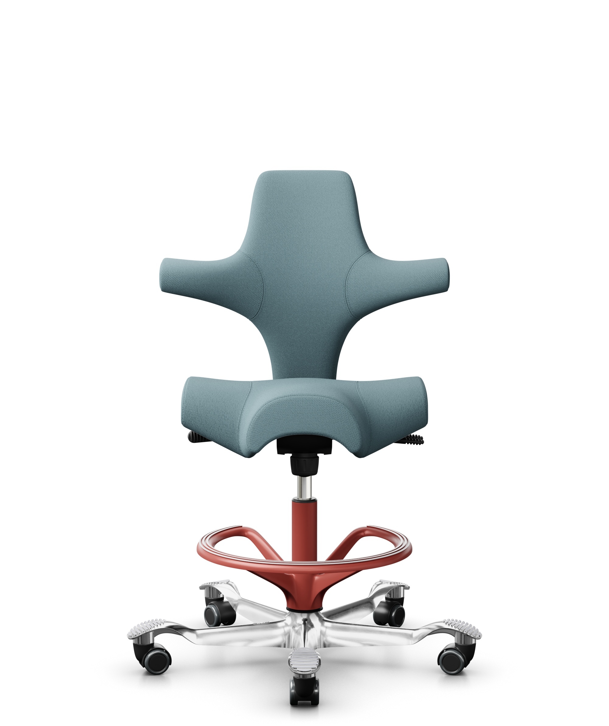HÅG Capisco 8106 - Select (Gabriel) - Wol / Polyamide - SC67098 - Glacier blue - Framekleur - Blush Rose - Gasveer - 265 mm (Zithoogte 53-79cm) - Vloercontact - Harde wielen t.b.v. zachte vloeren - Voetenring - Ja, in framekleur - Voetster - Ja, voetst... - 1