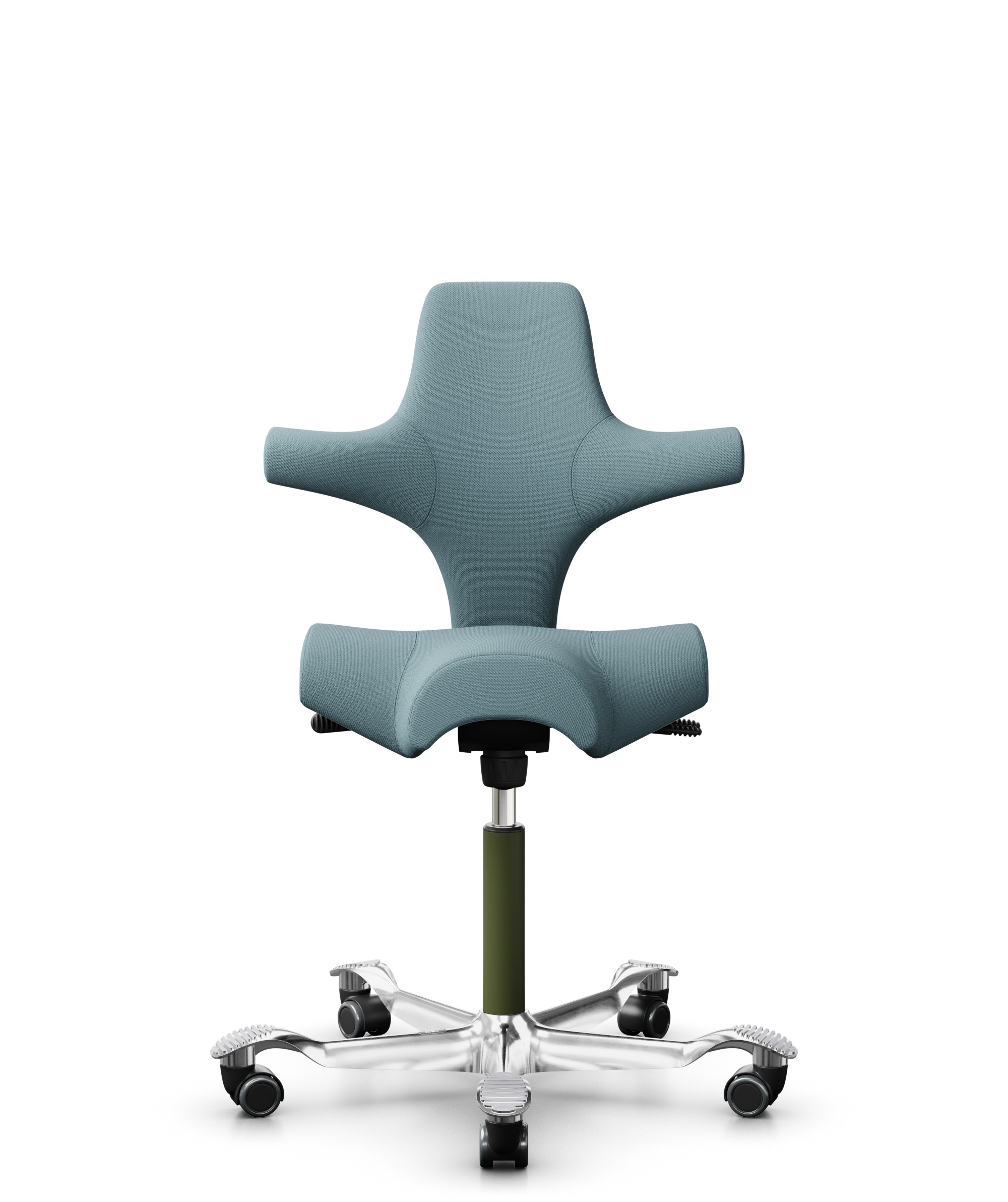 HÅG Capisco 8106 - Select (Gabriel) - Wol / Polyamide - SC67098 - Glacier blue - Framekleur - Moss Grey - Gasveer - 150 mm (Zithoogte 40-55cm) - Vloercontact - Harde wielen t.b.v. zachte vloeren - Voetenring - Nee, geen voetenring - Voetster - Ja, voet... - 1