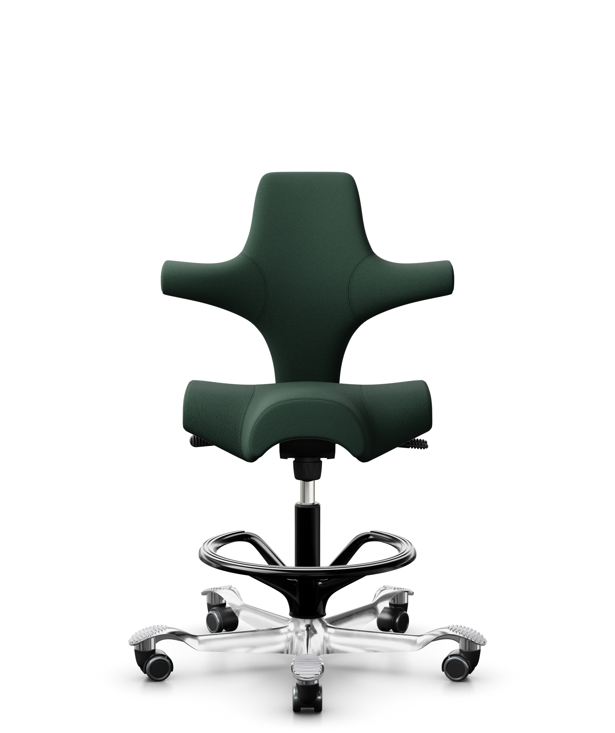 HÅG Capisco 8106 - Select (Gabriel) - Wol / Polyamide - SC68209 - Dark green - Framekleur - Zwart - Gasveer - 265 mm (Zithoogte 53-79cm) - Vloercontact - Zachte wielen t.b.v. harde vloeren - Voetenring - Ja, in framekleur - Voetster - Ja, voetster in g... - 1