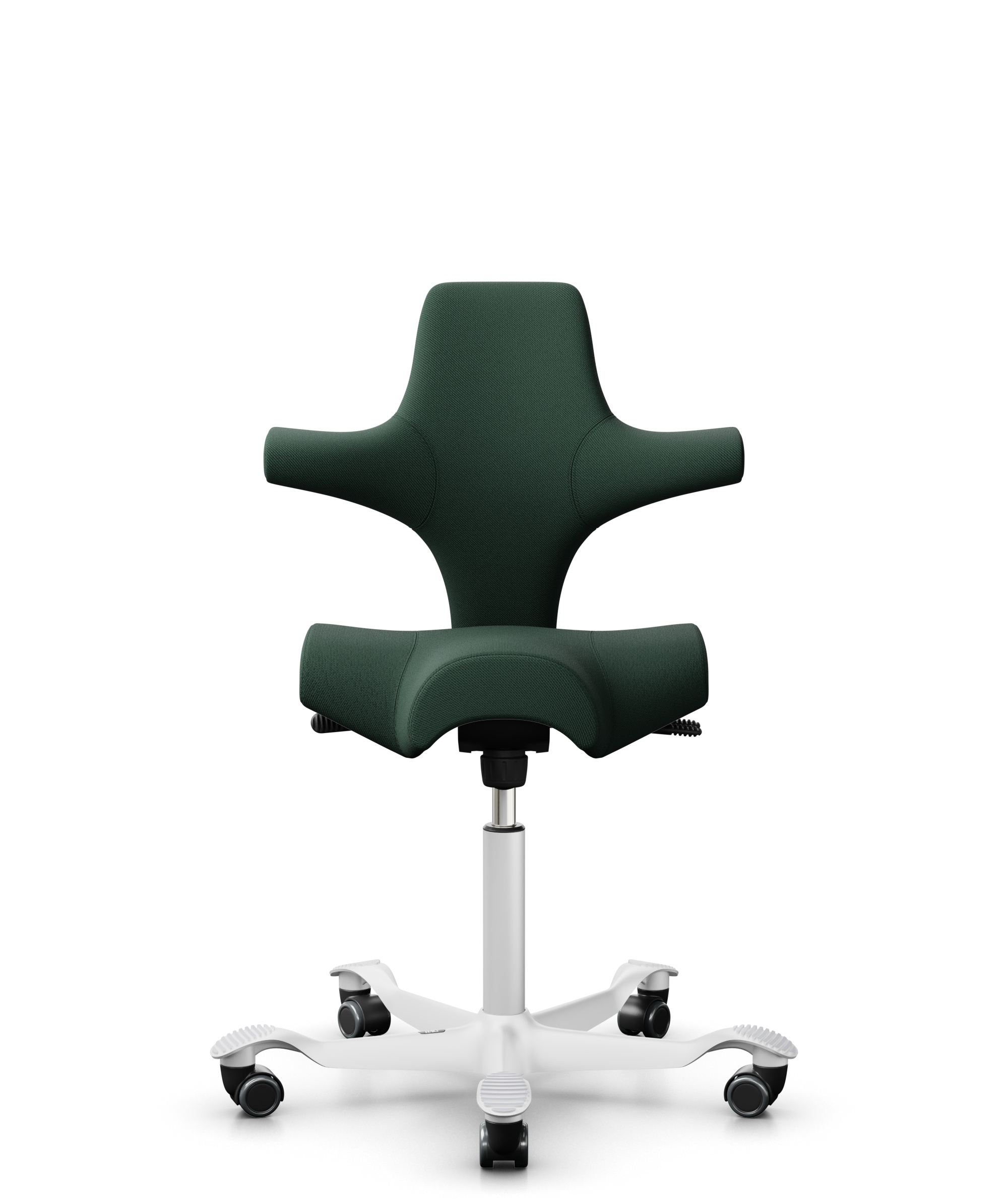 HÅG Capisco 8106 - Select (Gabriel) - Wol / Polyamide - SC68209 - Dark green - Framekleur - Wit - Gasveer - 265 mm (Zithoogte 53-79cm) - Vloercontact - Harde wielen t.b.v. zachte vloeren - Voetenring - Nee, geen voetenring - Voetster - Nee, voetster in... - 1