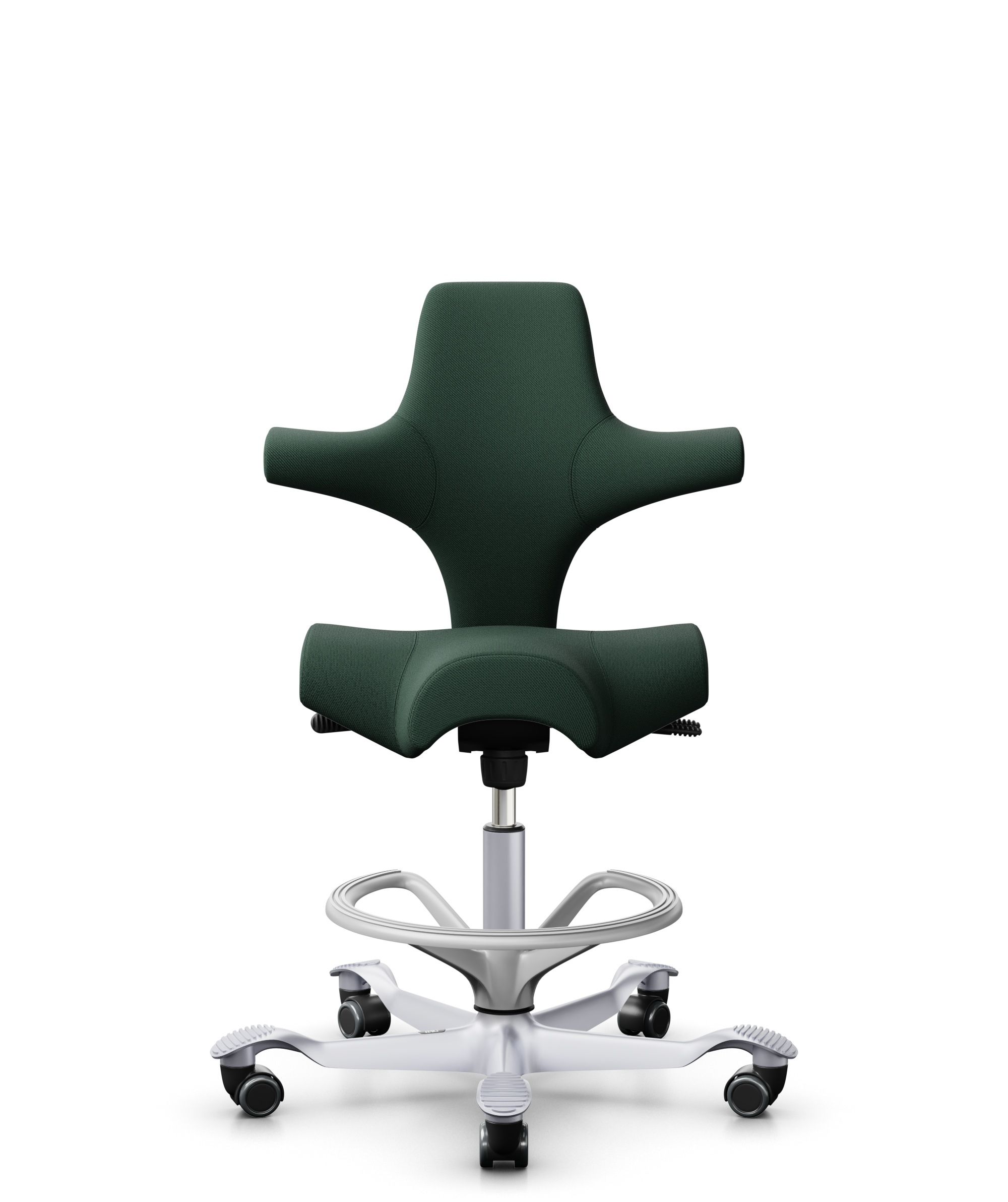 HÅG Capisco 8106 - Select (Gabriel) - Wol / Polyamide - SC68209 - Dark green - Framekleur - Zilver - Gasveer - 200 mm (Zithoogte 46-64cm) - Vloercontact - Harde wielen t.b.v. zachte vloeren - Voetenring - Ja, in framekleur - Voetster - Nee, voetster in... - 1