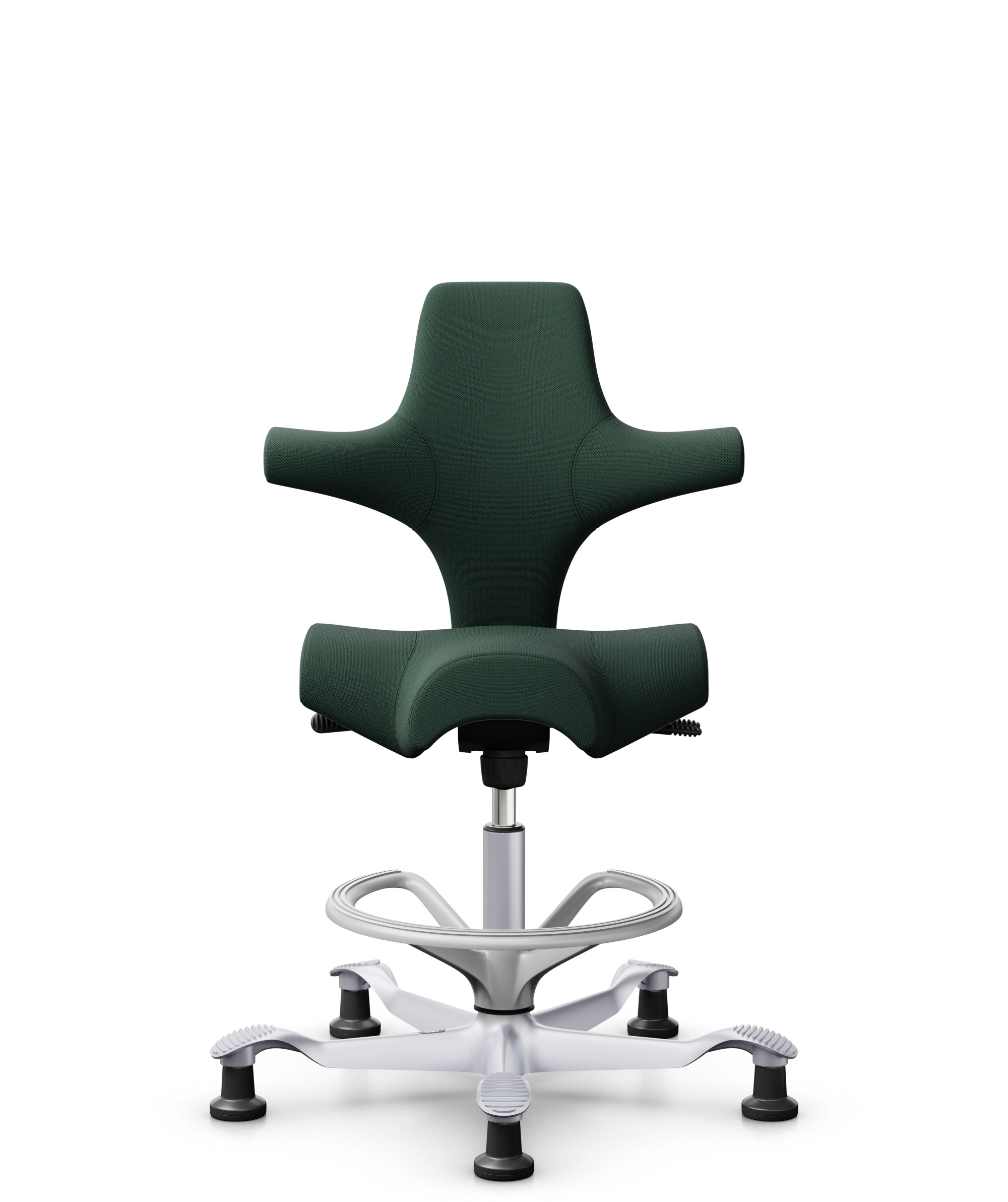 HÅG Capisco 8106 - Select (Gabriel) - Wol / Polyamide - SC68209 - Dark green - Framekleur - Zilver - Gasveer - 265 mm (Zithoogte 53-79cm) - Vloercontact - Glijdoppen - Voetenring - Ja, in framekleur - Voetster - Nee, voetster in framekleur - 1