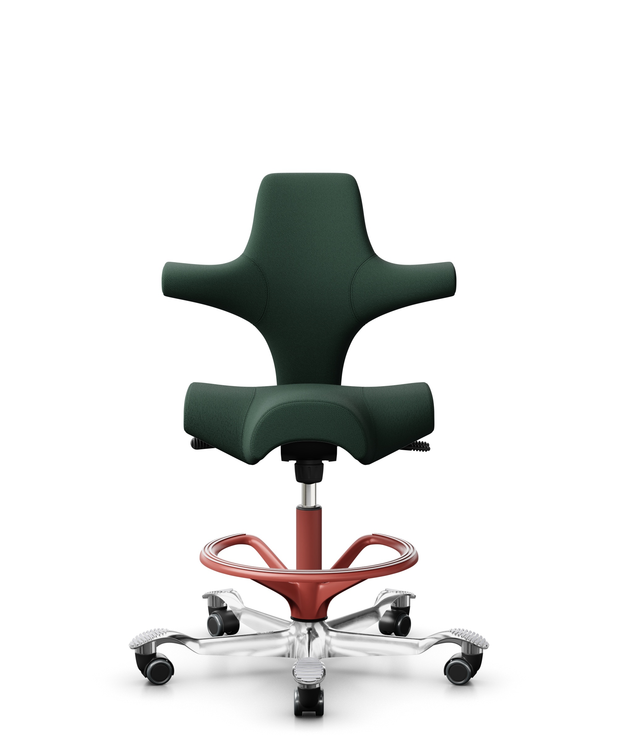 HÅG Capisco 8106 - Select (Gabriel) - Wol / Polyamide - SC68209 - Dark green - Framekleur - Blush Rose - Gasveer - 265 mm (Zithoogte 53-79cm) - Vloercontact - Harde wielen t.b.v. zachte vloeren - Voetenring - Ja, in framekleur - Voetster - Ja, voetster... - 1