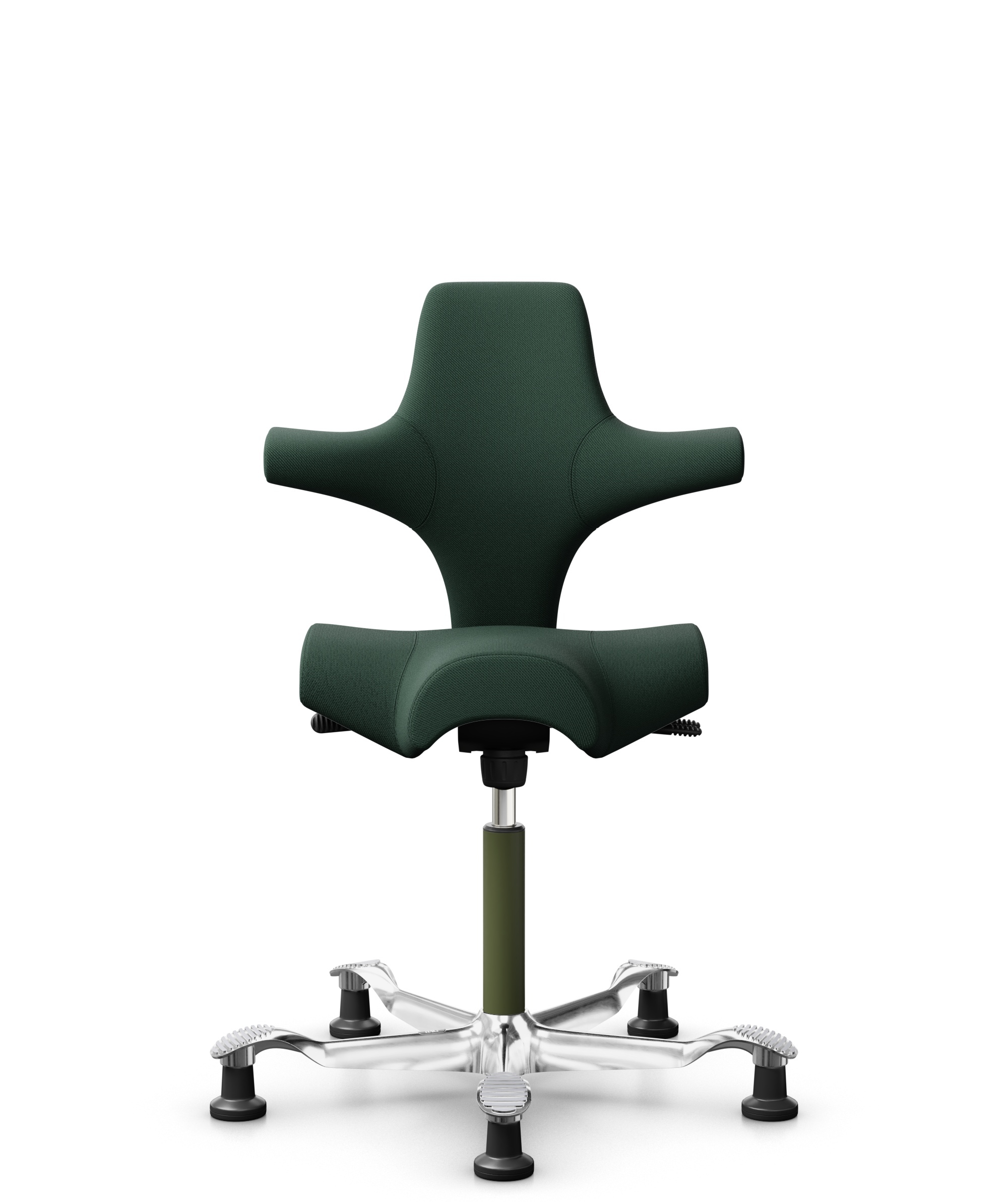 HÅG Capisco 8106 - Select (Gabriel) - Wol / Polyamide - SC68209 - Dark green - Framekleur - Moss Grey - Gasveer - 150 mm (Zithoogte 40-55cm) - Vloercontact - Glijdoppen - Voetenring - Nee, geen voetenring - Voetster - Ja, voetster in gepolijst aluminium - 1