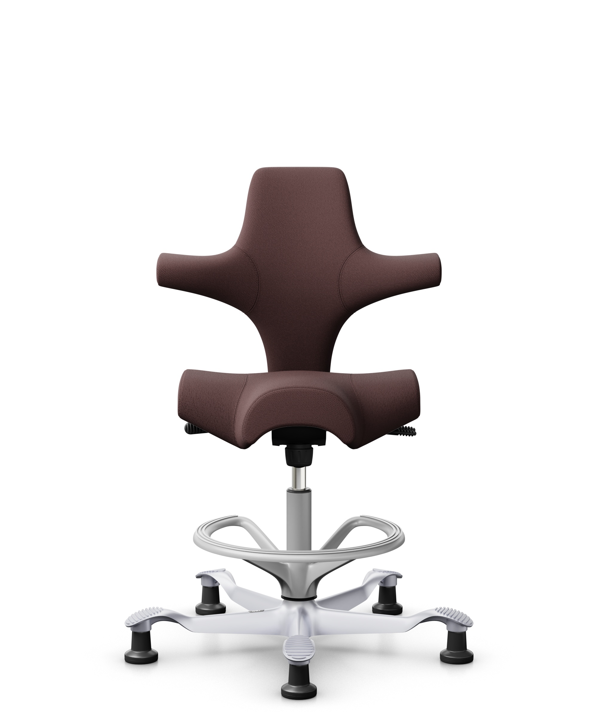 HÅG Capisco 8106 - Select (Gabriel) - Wol / Polyamide - SC61186 - Chestnut - Framekleur - Zilver - Gasveer - 200 mm (Zithoogte 46-64cm) - Vloercontact - Glijdoppen - Voetenring - Ja, in framekleur - Voetster - Nee, voetster in framekleur - 1