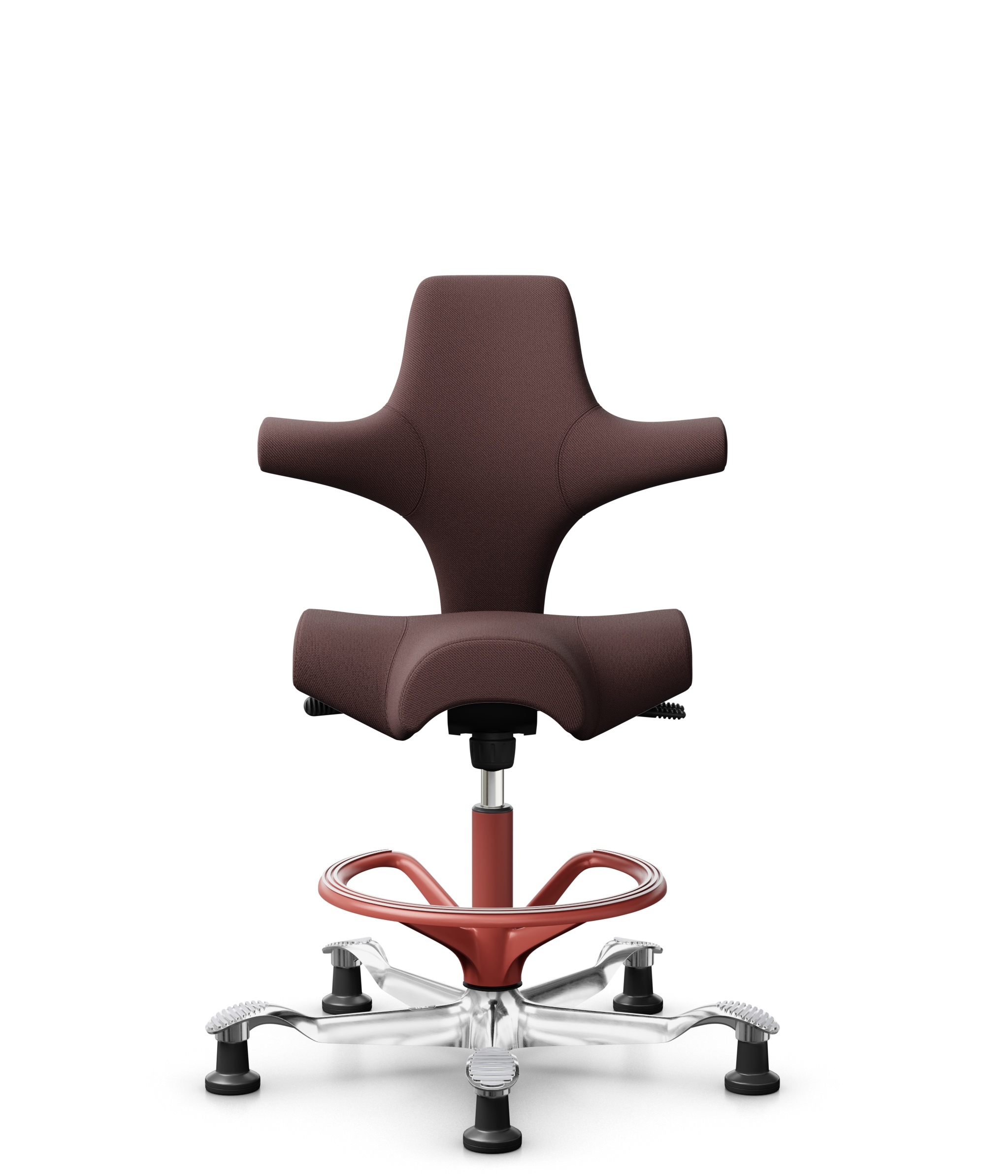 HÅG Capisco 8106 - Select (Gabriel) - Wol / Polyamide - SC61186 - Chestnut - Framekleur - Blush Rose - Gasveer - 200 mm (Zithoogte 46-64cm) - Vloercontact - Glijdoppen - Voetenring - Ja, in framekleur - Voetster - Ja, voetster in gepolijst aluminium - 1