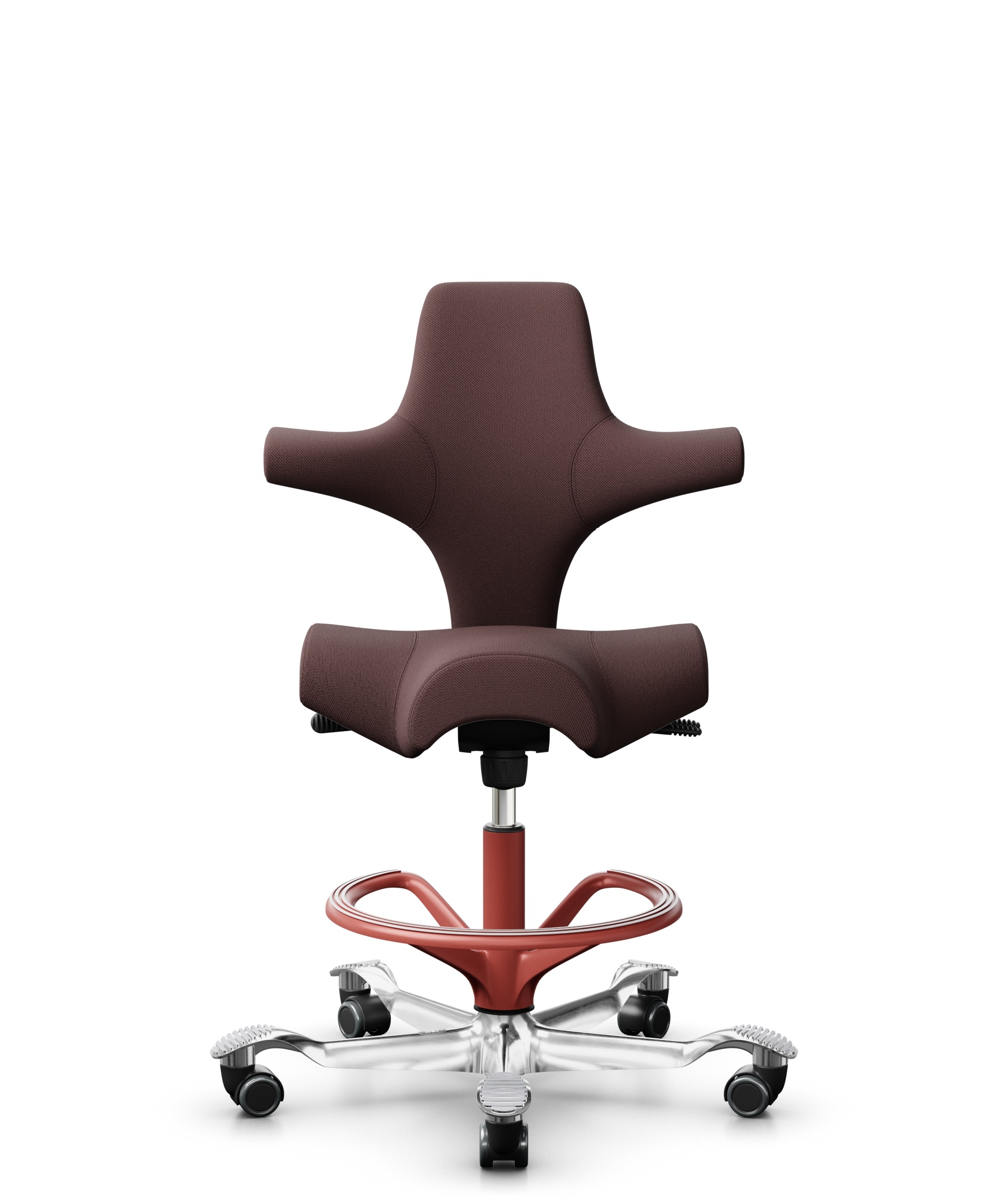 HÅG Capisco 8106 - Select (Gabriel) - Wol / Polyamide - SC61186 - Chestnut - Framekleur - Blush Rose - Gasveer - 265 mm (Zithoogte 53-79cm) - Vloercontact - Zachte wielen t.b.v. harde vloeren - Voetenring - Ja, in framekleur - Voetster - Ja, voetster i... - 1