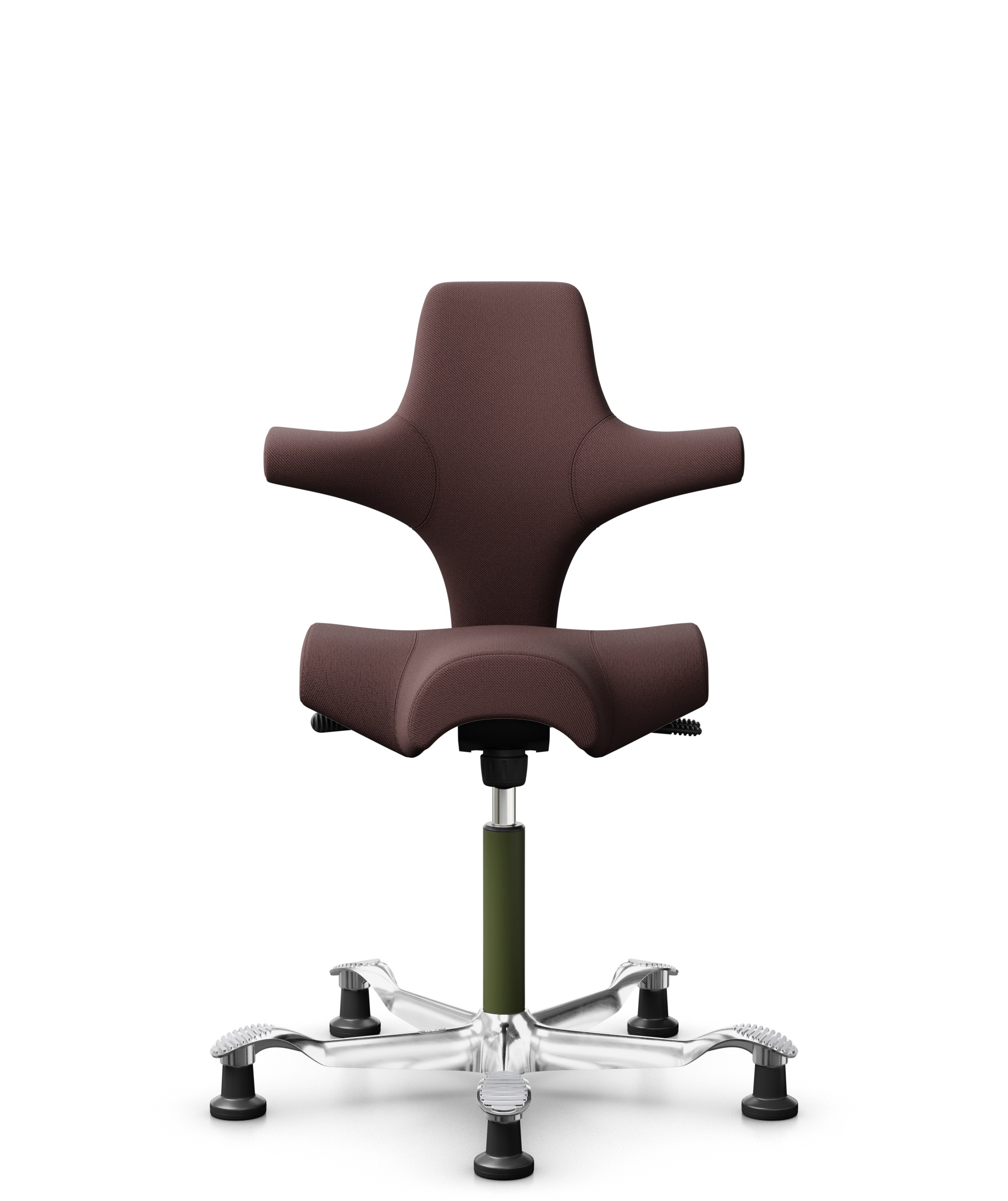 HÅG Capisco 8106 - Select (Gabriel) - Wol / Polyamide - SC61186 - Chestnut - Framekleur - Moss Grey - Gasveer - 265 mm (Zithoogte 53-79cm) - Vloercontact - Glijdoppen - Voetenring - Nee, geen voetenring - Voetster - Ja, voetster in gepolijst aluminium - 1