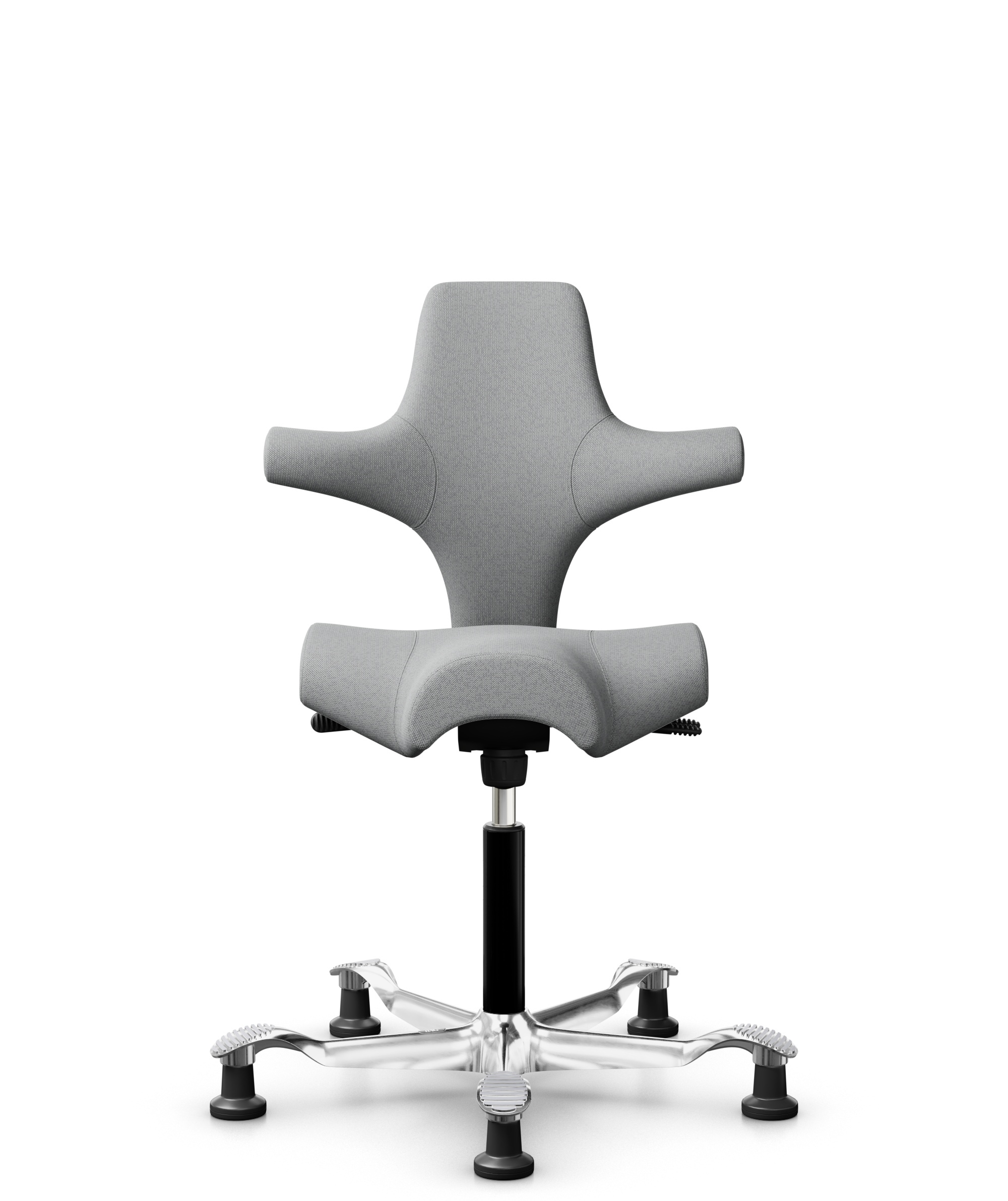 HÅG Capisco 8106 - Capture (Gabriel) - Wol / Polyamide - CPT4102 - Light grey - Framekleur - Zwart - Gasveer - 200 mm (Zithoogte 46-64cm) - Vloercontact - Glijdoppen - Voetenring - Nee, geen voetenring - Voetster - Ja, voetster in gepolijst aluminium - 1