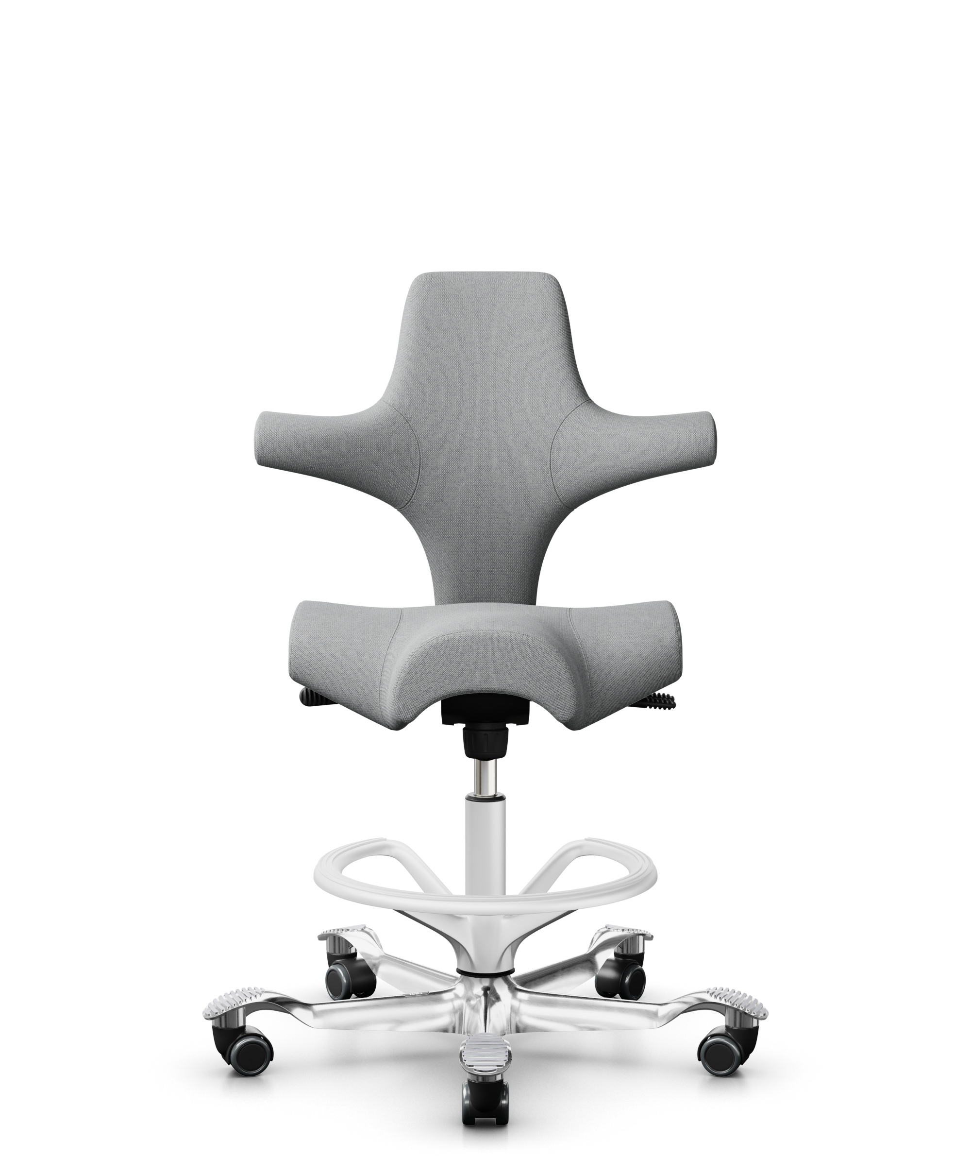HÅG Capisco 8106 - Capture (Gabriel) - Wol / Polyamide - CPT4102 - Light grey - Framekleur - Wit - Gasveer - 200 mm (Zithoogte 46-64cm) - Vloercontact - Zachte wielen t.b.v. harde vloeren - Voetenring - Ja, in framekleur - Voetster - Ja, voetster in ge... - 1