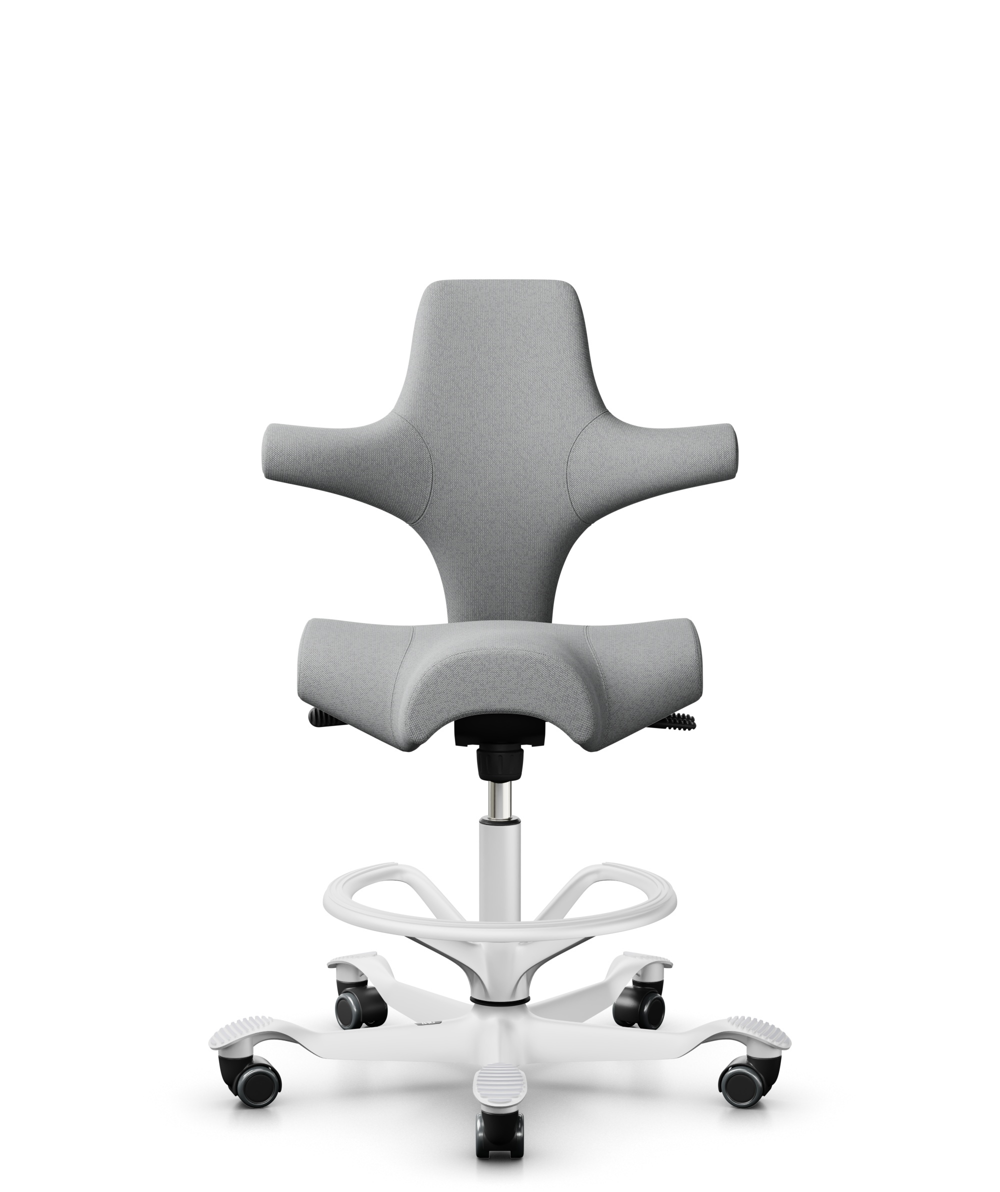 HÅG Capisco 8106 - Capture (Gabriel) - Wol / Polyamide - CPT4102 - Light grey - Framekleur - Wit - Gasveer - 265 mm (Zithoogte 53-79cm) - Vloercontact - Harde wielen t.b.v. zachte vloeren - Voetenring - Ja, in framekleur - Voetster - Nee, voetster in f... - 1