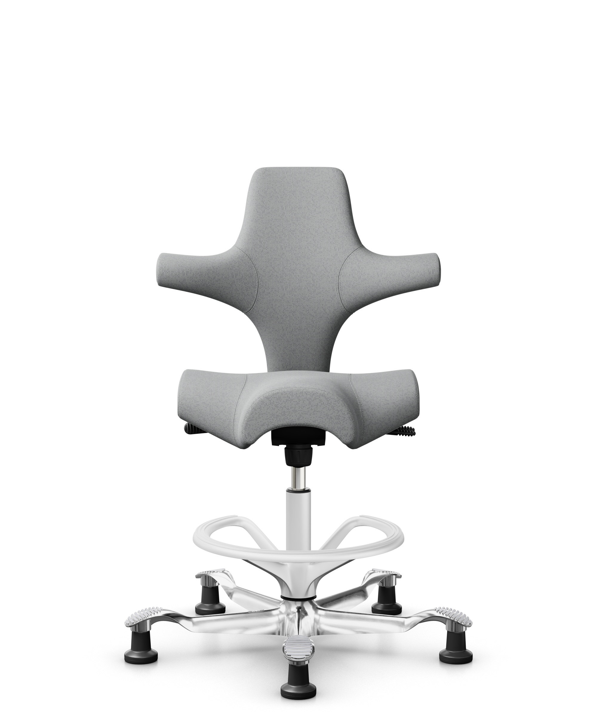 HÅG Capisco 8106 - Capture (Gabriel) - Wol / Polyamide - CPT4102 - Light grey - Framekleur - Wit - Gasveer - 265 mm (Zithoogte 53-79cm) - Vloercontact - Glijdoppen - Voetenring - Ja, in framekleur - Voetster - Ja, voetster in gepolijst aluminium - 1