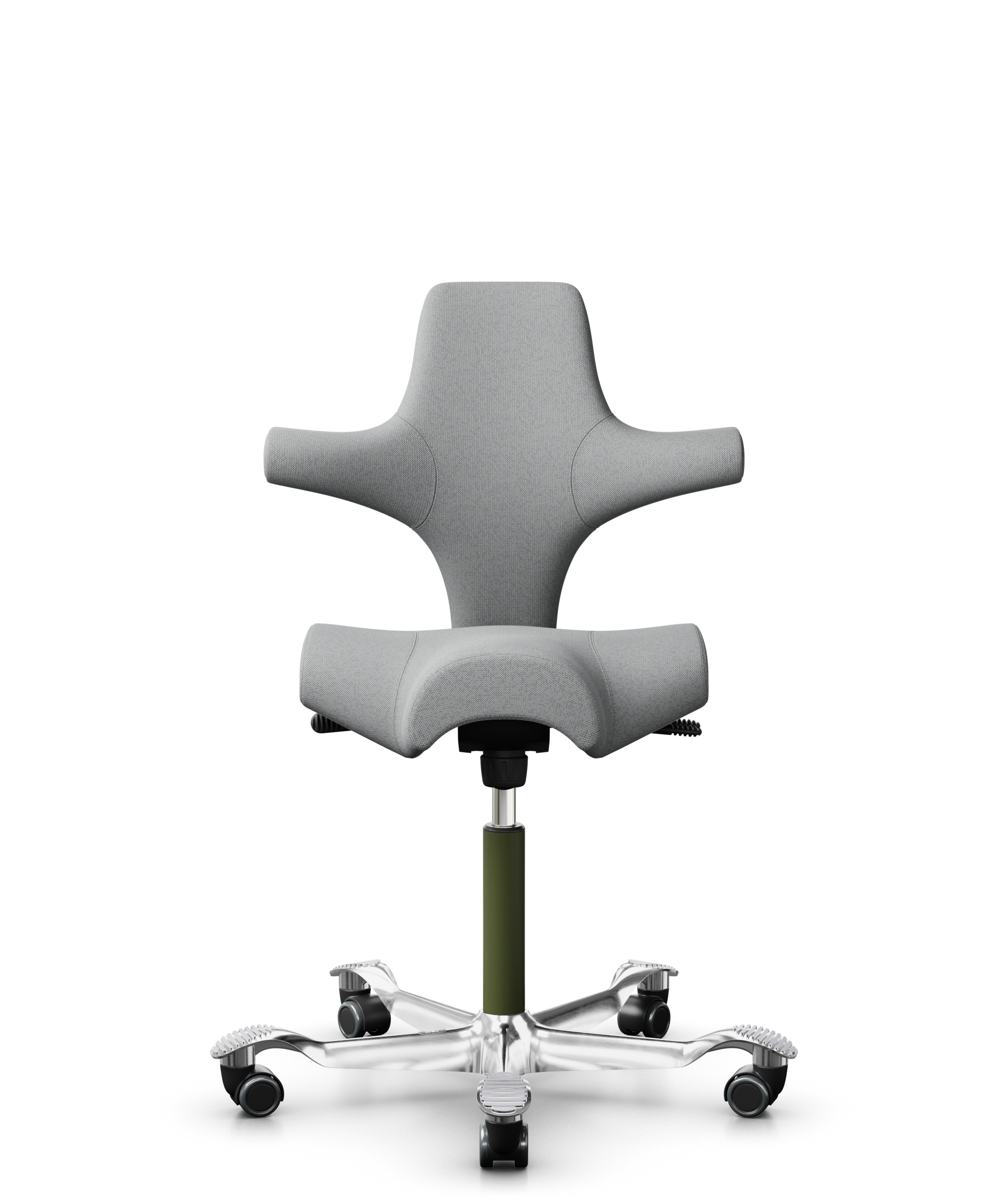 HÅG Capisco 8106 - Capture (Gabriel) - Wol / Polyamide - CPT4102 - Light grey - Framekleur - Moss Grey - Gasveer - 265 mm (Zithoogte 53-79cm) - Vloercontact - Harde wielen t.b.v. zachte vloeren - Voetenring - Nee, geen voetenring - Voetster - Ja, voets... - 1