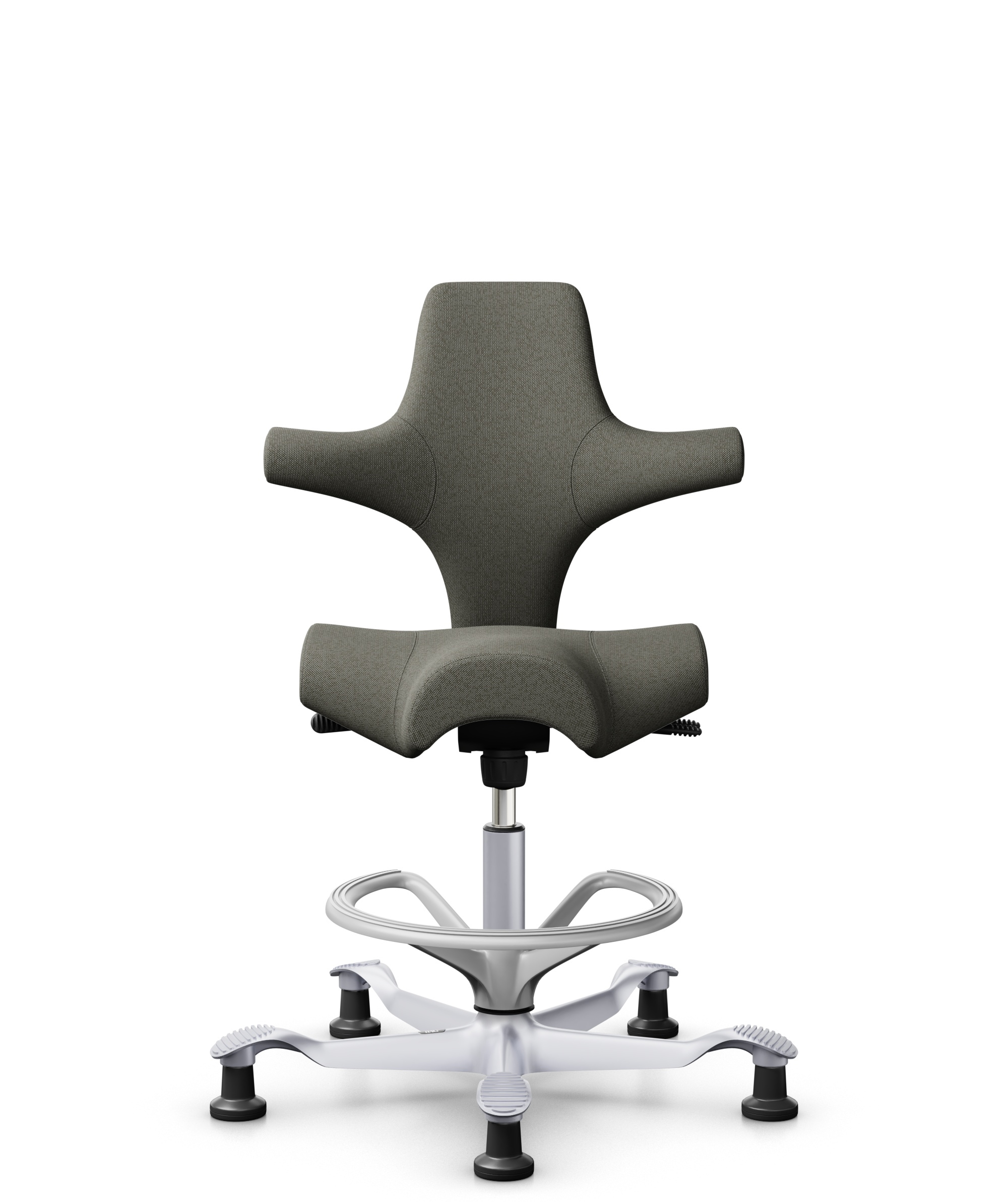 HÅG Capisco 8106 - Capture (Gabriel) - Wol / Polyamide - CPT4401 - Warm grey - Framekleur - Zilver - Gasveer - 265 mm (Zithoogte 53-79cm) - Vloercontact - Glijdoppen - Voetenring - Ja, in framekleur - Voetster - Nee, voetster in framekleur - 1