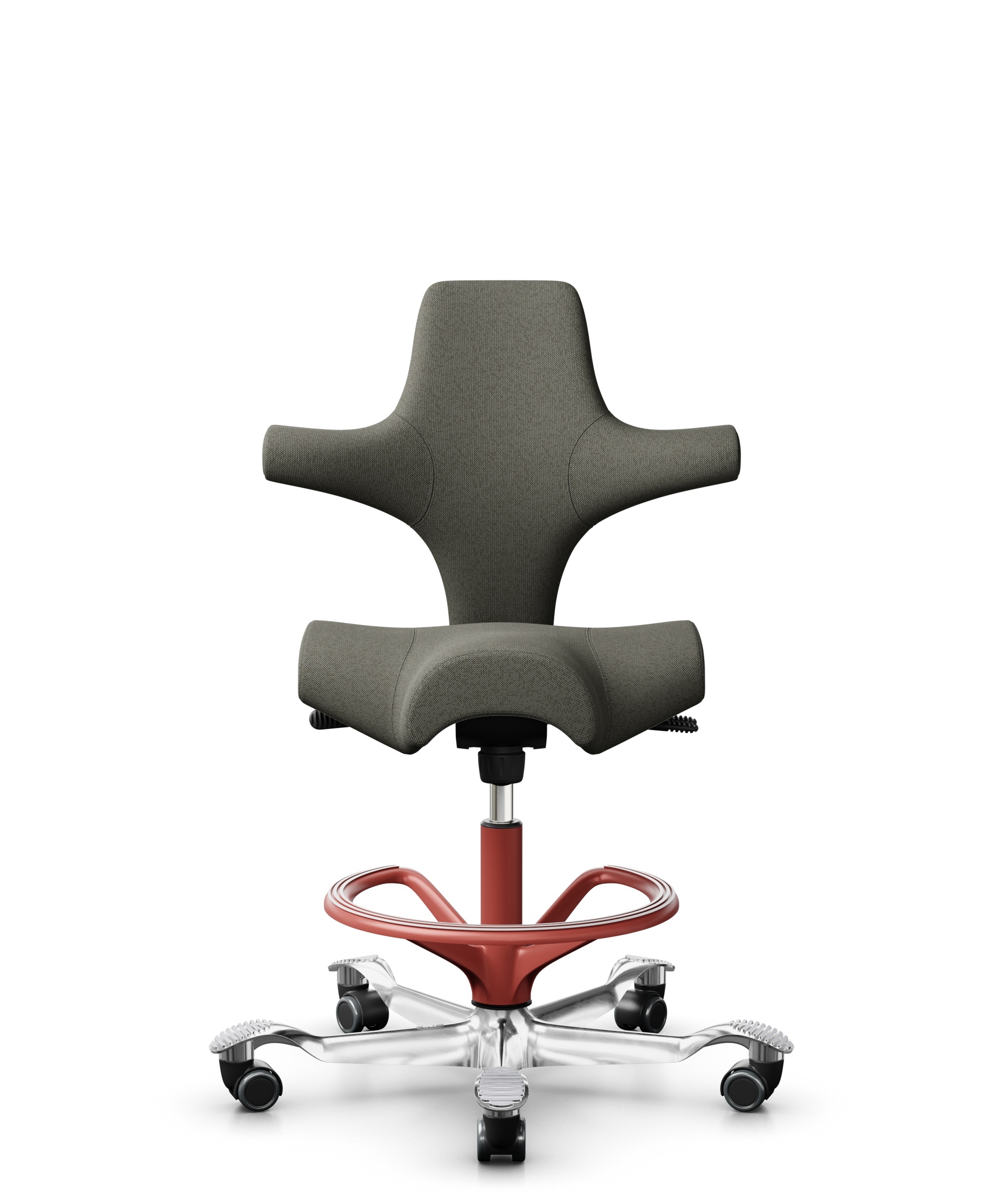 HÅG Capisco 8106 - Capture (Gabriel) - Wol / Polyamide - CPT4401 - Warm grey - Framekleur - Blush Rose - Gasveer - 265 mm (Zithoogte 53-79cm) - Vloercontact - Zachte wielen t.b.v. harde vloeren - Voetenring - Ja, in framekleur - Voetster - Ja, voetster... - 1
