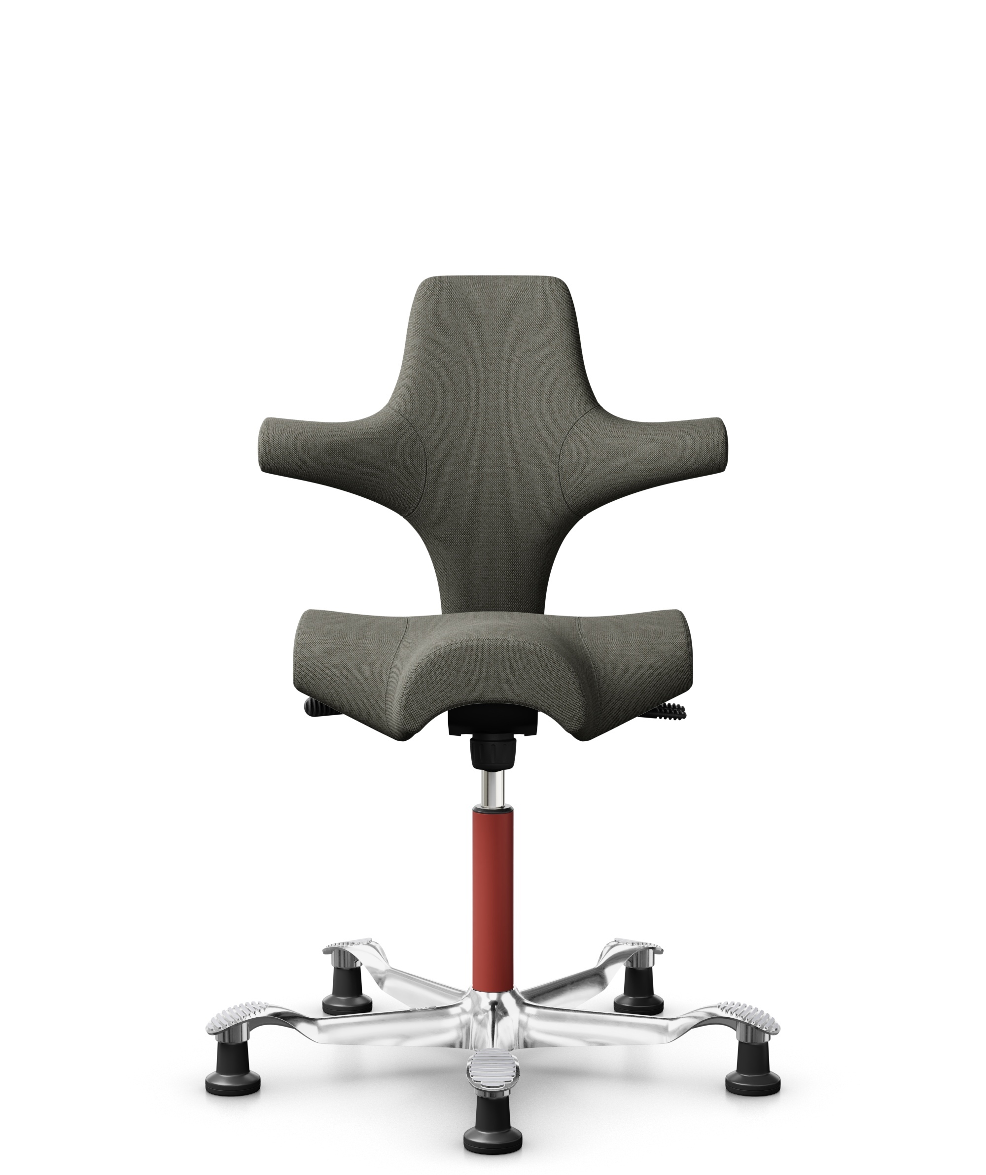 HÅG Capisco 8106 - Capture (Gabriel) - Wol / Polyamide - CPT4401 - Warm grey - Framekleur - Blush Rose - Gasveer - 265 mm (Zithoogte 53-79cm) - Vloercontact - Glijdoppen - Voetenring - Nee, geen voetenring - Voetster - Ja, voetster in gepolijst aluminium - 1