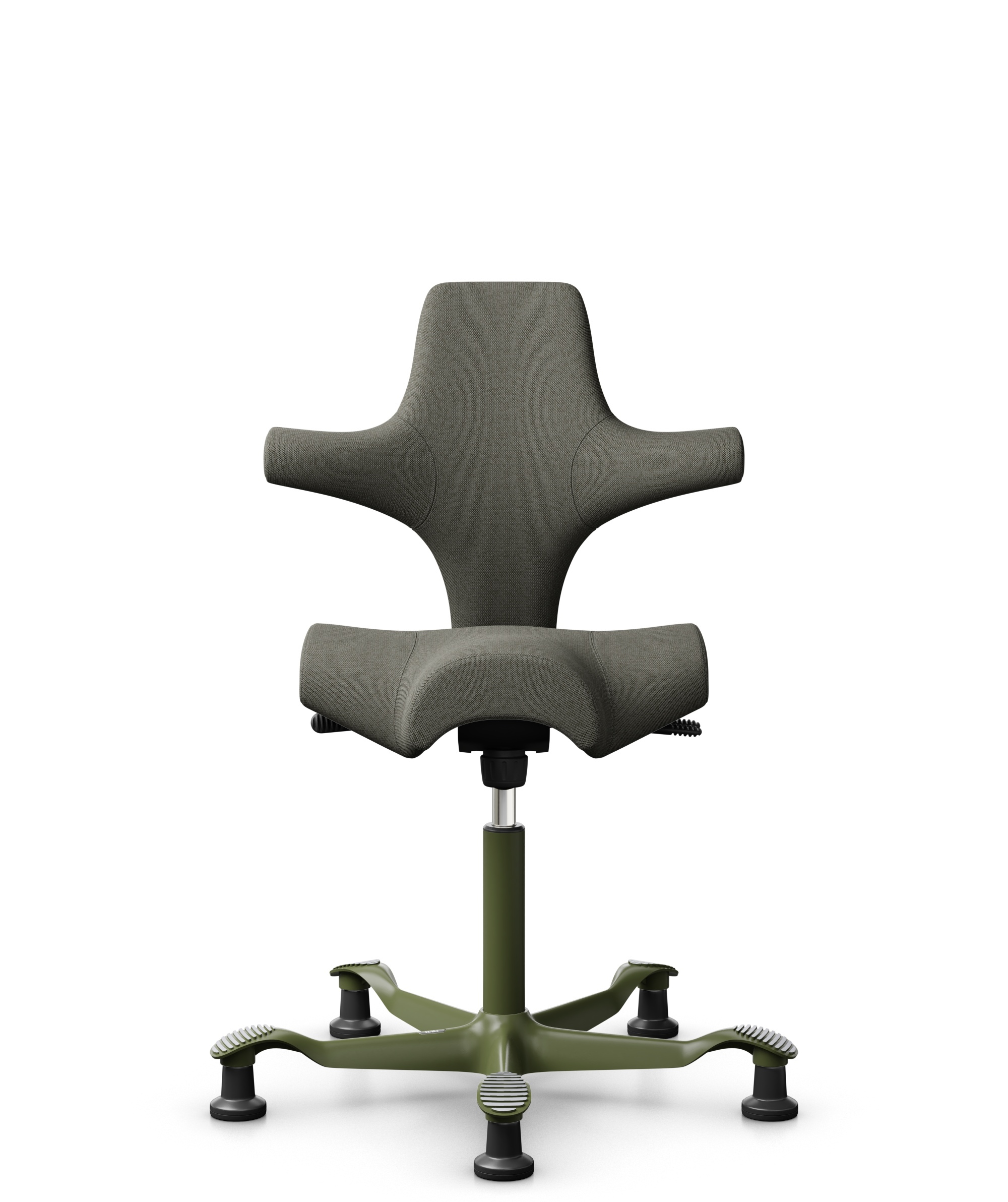 HÅG Capisco 8106 - Capture (Gabriel) - Wol / Polyamide - CPT4401 - Warm grey - Framekleur - Moss Grey - Gasveer - 265 mm (Zithoogte 53-79cm) - Vloercontact - Glijdoppen - Voetenring - Nee, geen voetenring - Voetster - Nee, voetster in framekleur - 1