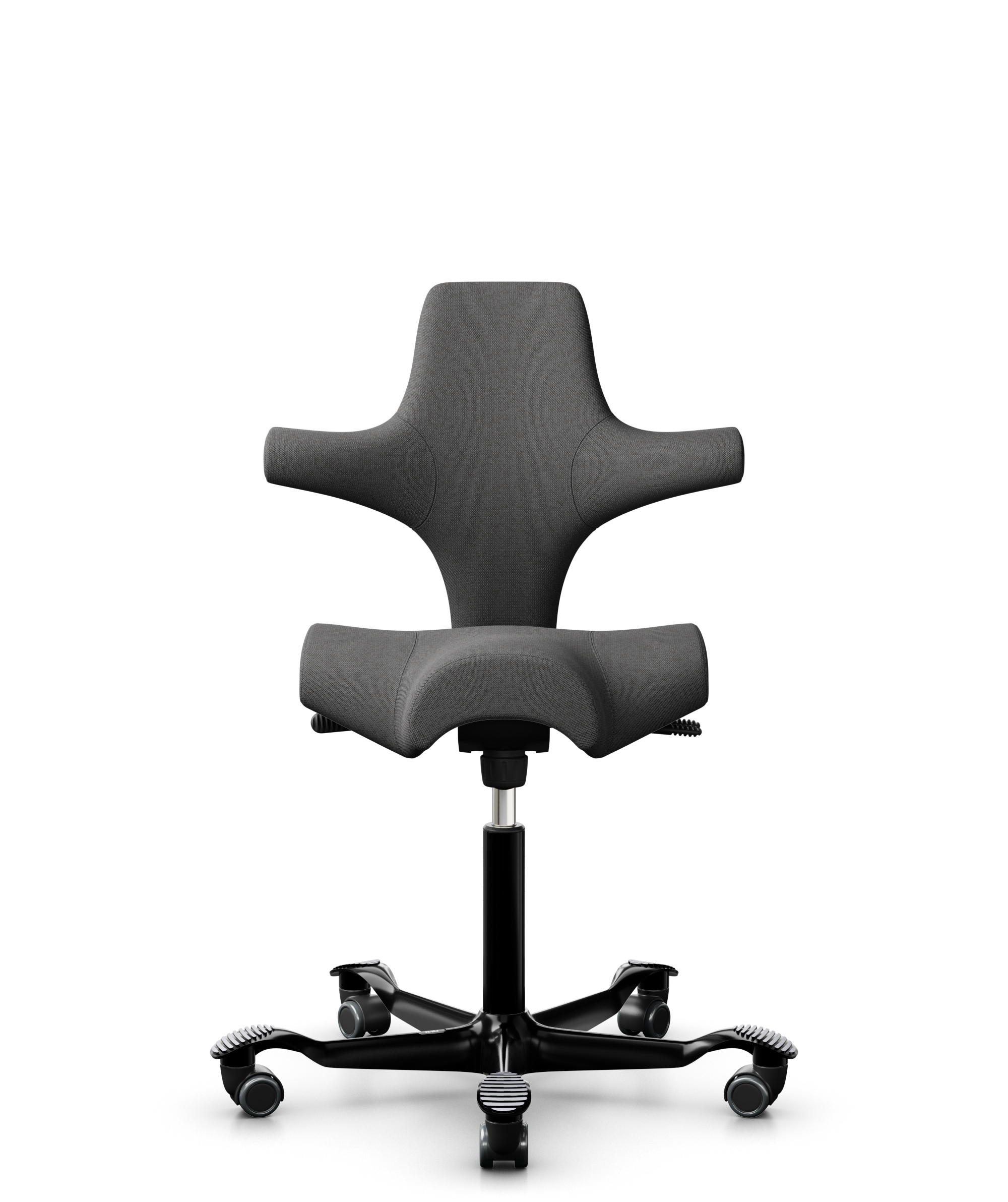 HÅG Capisco 8106 - Capture (Gabriel) - Wol / Polyamide - CPT4601 - Dark grey - Framekleur - Zwart - Gasveer - 265 mm (Zithoogte 53-79cm) - Vloercontact - Zachte wielen t.b.v. harde vloeren - Voetenring - Nee, geen voetenring - Voetster - Nee, voetster ... - 1