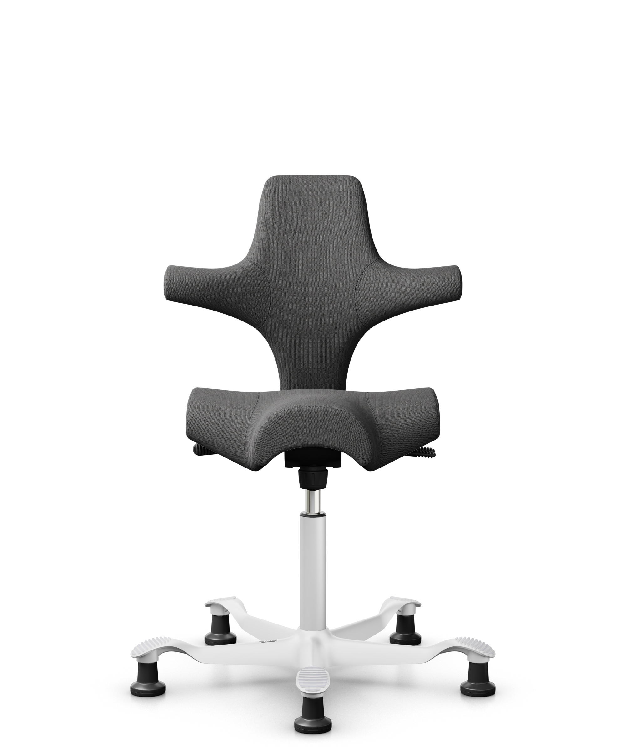 HÅG Capisco 8106 - Capture (Gabriel) - Wol / Polyamide - CPT4601 - Dark grey - Framekleur - Wit - Gasveer - 150 mm (Zithoogte 40-55cm) - Vloercontact - Glijdoppen - Voetenring - Nee, geen voetenring - Voetster - Nee, voetster in framekleur - 1