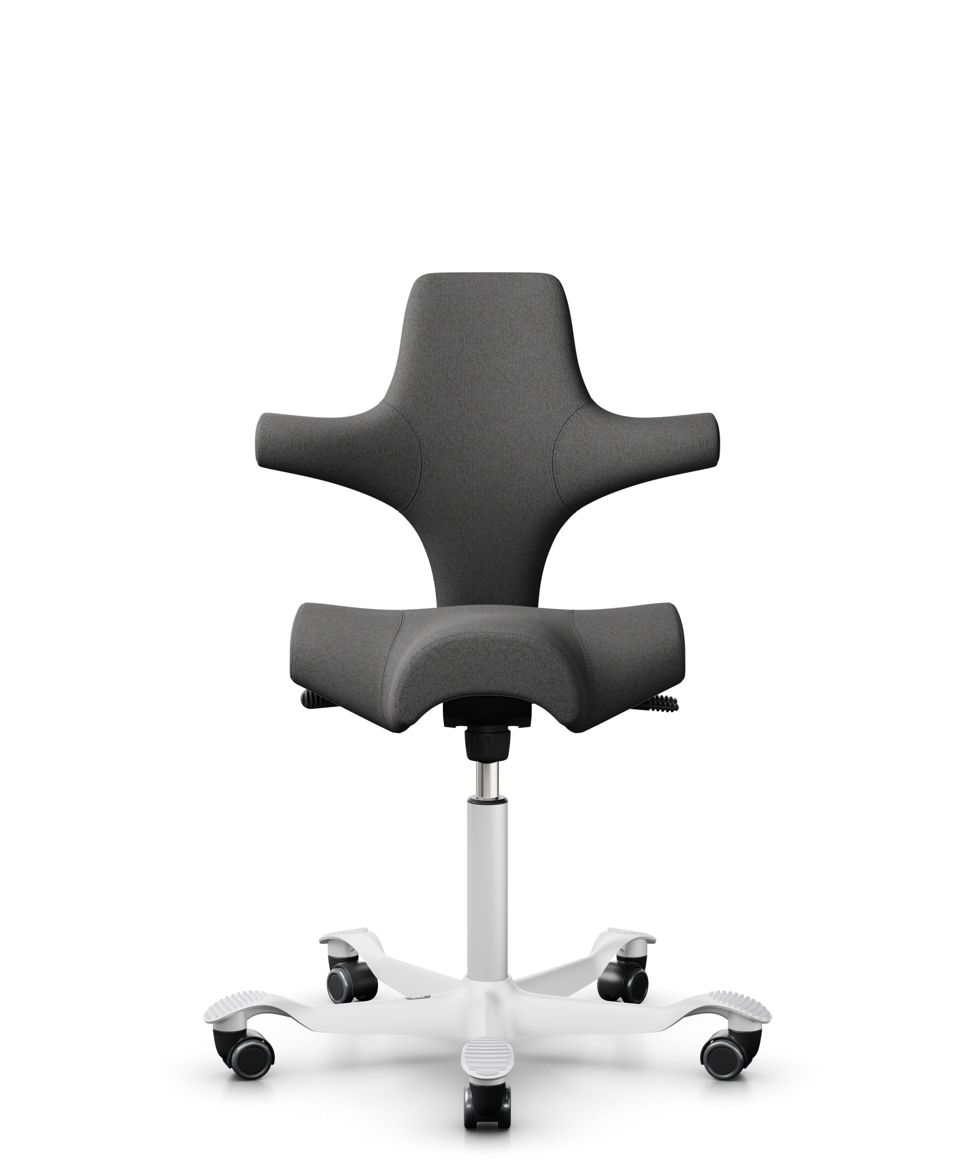 HÅG Capisco 8106 - Capture (Gabriel) - Wol / Polyamide - CPT4601 - Dark grey - Framekleur - Wit - Gasveer - 265 mm (Zithoogte 53-79cm) - Vloercontact - Harde wielen t.b.v. zachte vloeren - Voetenring - Nee, geen voetenring - Voetster - Nee, voetster in... - 1