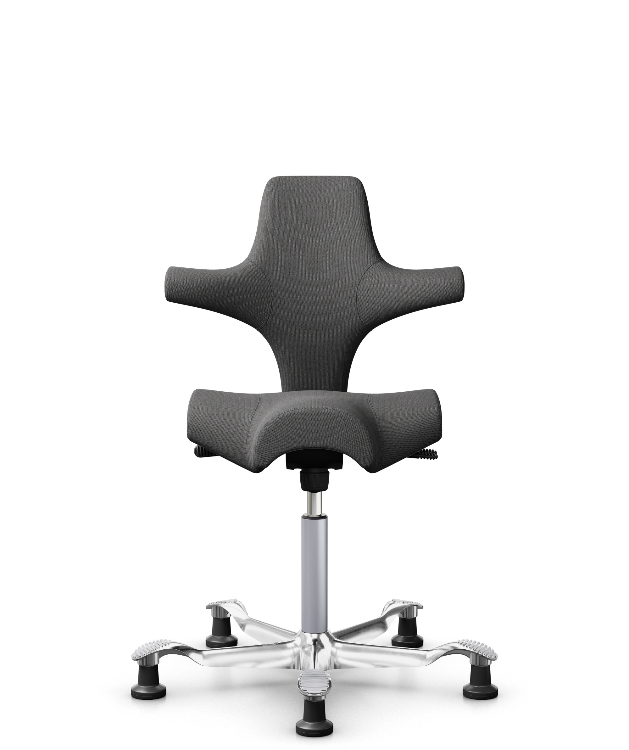 HÅG Capisco 8106 - Capture (Gabriel) - Wol / Polyamide - CPT4601 - Dark grey - Framekleur - Zilver - Gasveer - 150 mm (Zithoogte 40-55cm) - Vloercontact - Glijdoppen - Voetenring - Nee, geen voetenring - Voetster - Ja, voetster in gepolijst aluminium - 1