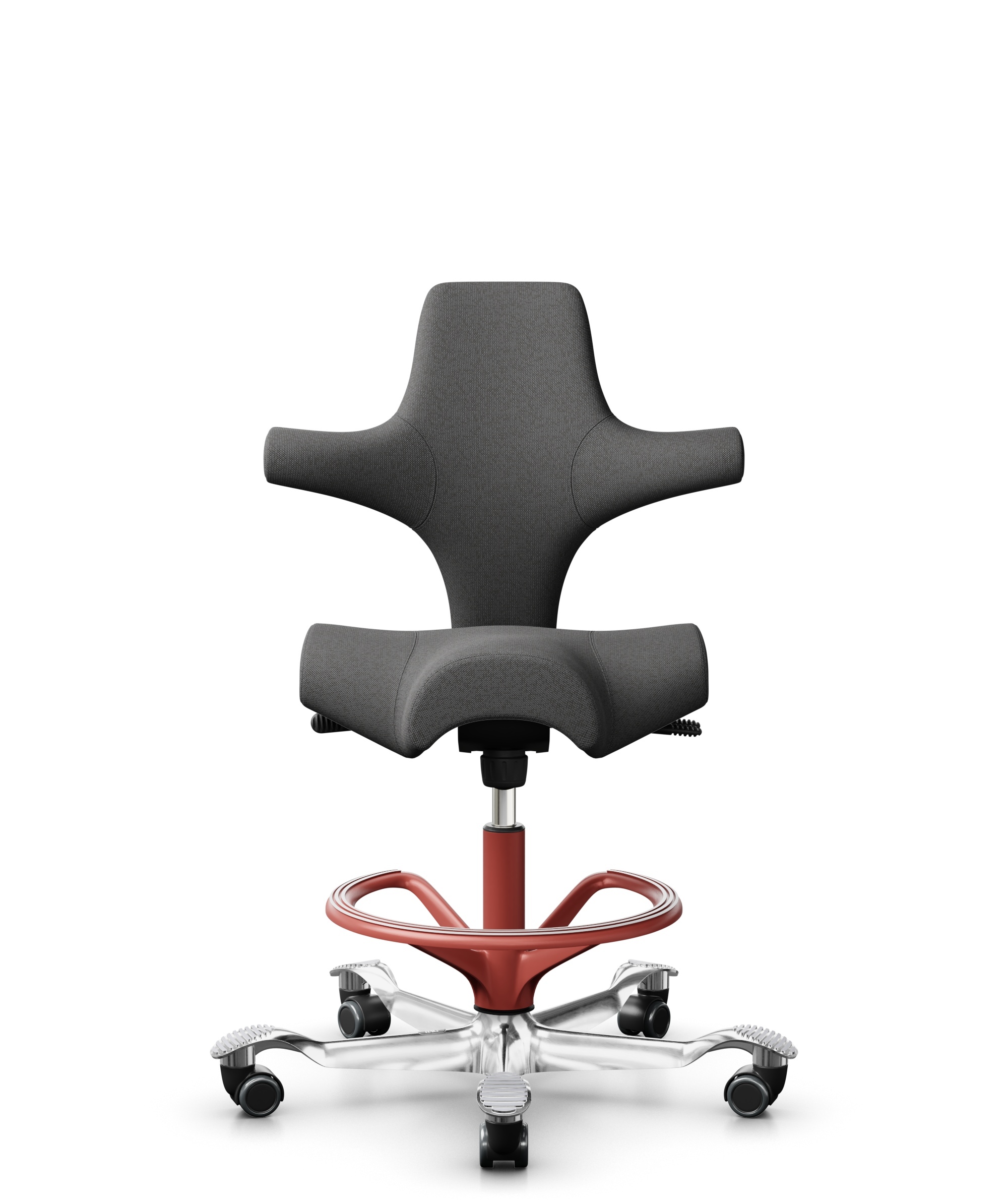 HÅG Capisco 8106 - Capture (Gabriel) - Wol / Polyamide - CPT4601 - Dark grey - Framekleur - Blush Rose - Gasveer - 200 mm (Zithoogte 46-64cm) - Vloercontact - Zachte wielen t.b.v. harde vloeren - Voetenring - Ja, in framekleur - Voetster - Ja, voetster... - 1