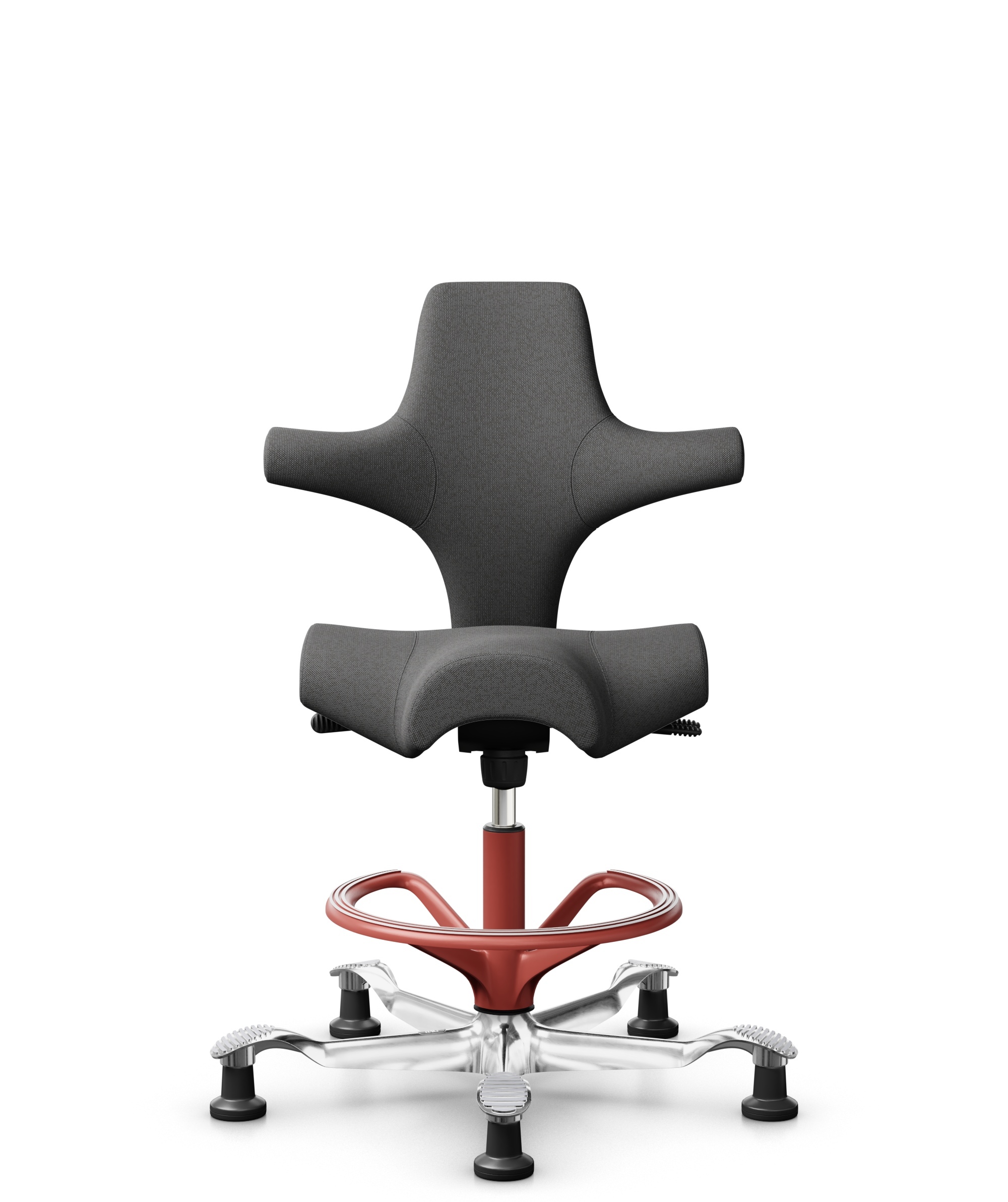 HÅG Capisco 8106 - Capture (Gabriel) - Wol / Polyamide - CPT4601 - Dark grey - Framekleur - Blush Rose - Gasveer - 265 mm (Zithoogte 53-79cm) - Vloercontact - Glijdoppen - Voetenring - Ja, in framekleur - Voetster - Ja, voetster in gepolijst aluminium - 1