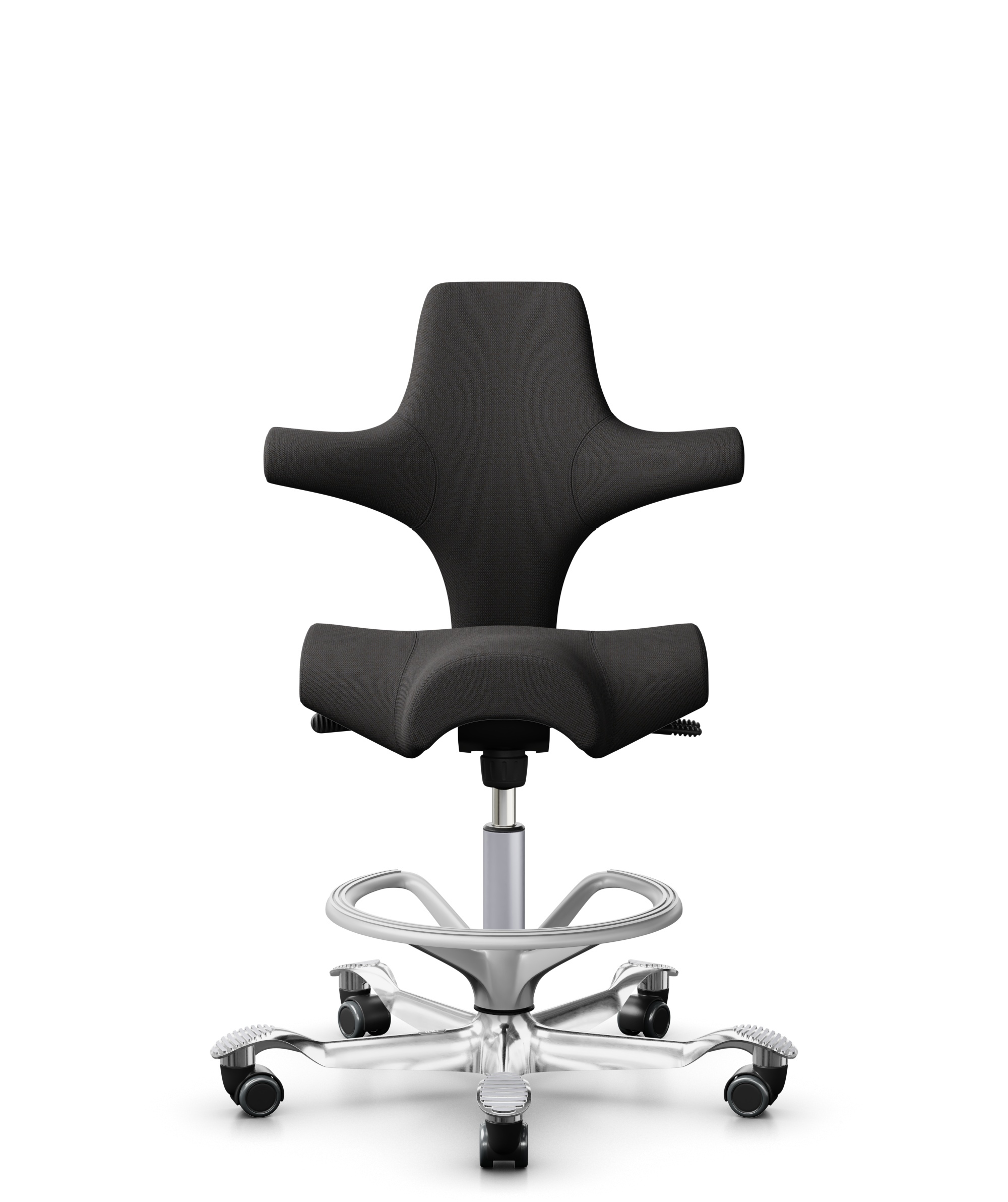 HÅG Capisco 8106 - Capture (Gabriel) - Wol / Polyamide - CPT5501 - Charcoal - Framekleur - Zilver - Gasveer - 200 mm (Zithoogte 46-64cm) - Vloercontact - Harde wielen t.b.v. zachte vloeren - Voetenring - Ja, in framekleur - Voetster - Ja, voetster in g... - 1