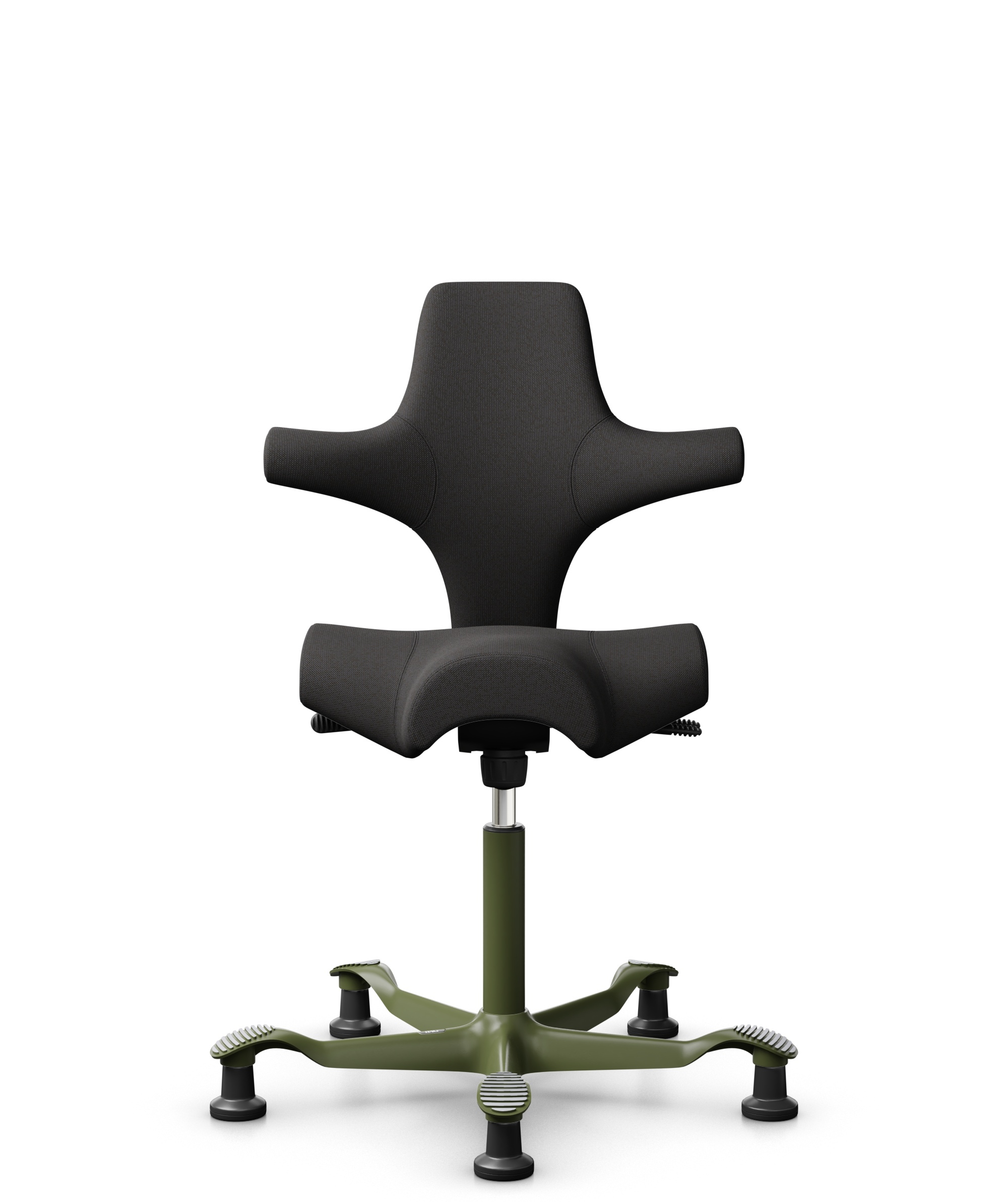 HÅG Capisco 8106 - Capture (Gabriel) - Wol / Polyamide - CPT5501 - Charcoal - Framekleur - Moss Grey - Gasveer - 150 mm (Zithoogte 40-55cm) - Vloercontact - Glijdoppen - Voetenring - Nee, geen voetenring - Voetster - Nee, voetster in framekleur - 1