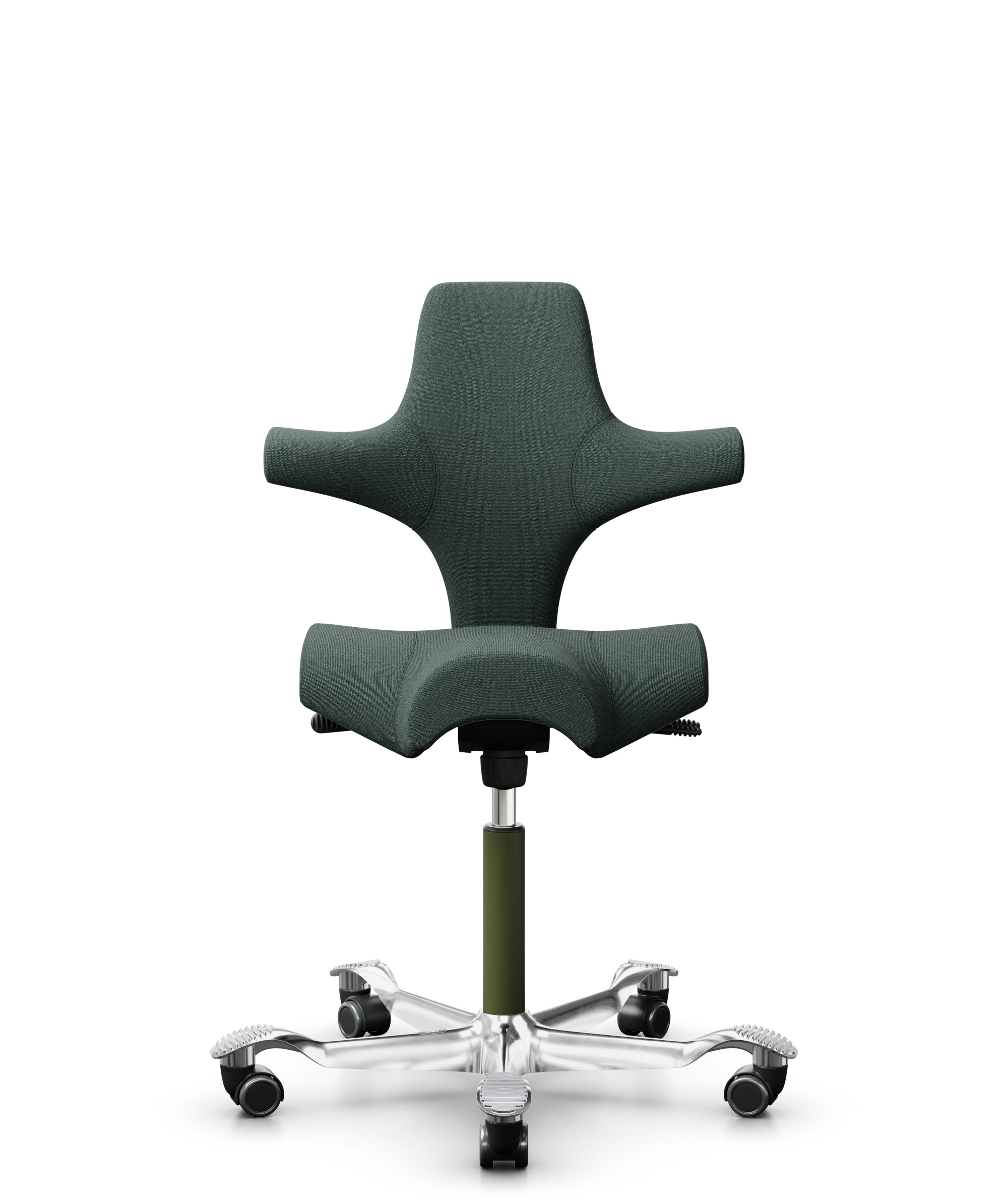 HÅG Capisco 8106 - Capture (Gabriel) - Wol / Polyamide - CPT6601 - Blue - Framekleur - Moss Grey - Gasveer - 200 mm (Zithoogte 46-64cm) - Vloercontact - Harde wielen t.b.v. zachte vloeren - Voetenring - Nee, geen voetenring - Voetster - Ja, voetster in... - 1