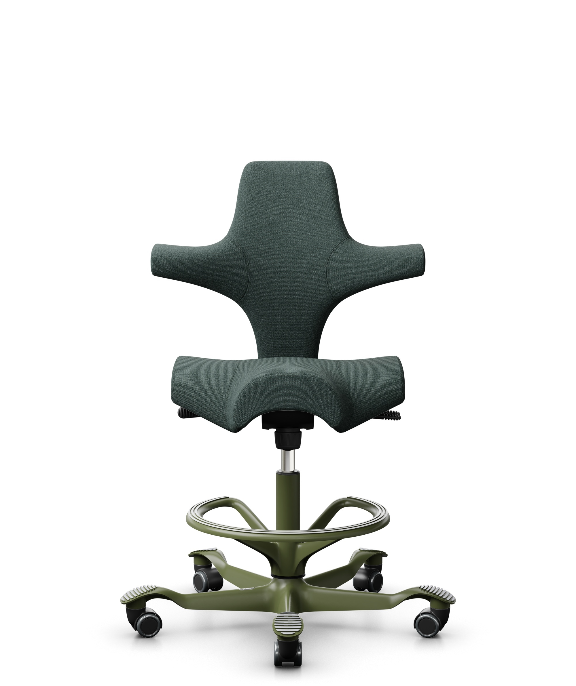 HÅG Capisco 8106 - Capture (Gabriel) - Wol / Polyamide - CPT6601 - Blue - Framekleur - Moss Grey - Gasveer - 200 mm (Zithoogte 46-64cm) - Vloercontact - Harde wielen t.b.v. zachte vloeren - Voetenring - Ja, in framekleur - Voetster - Nee, voetster in f... - 1