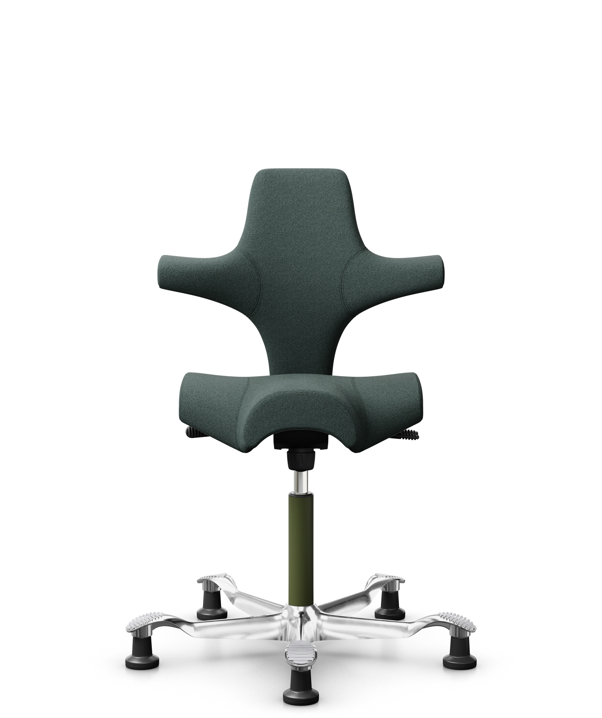 HÅG Capisco 8106 - Capture (Gabriel) - Wol / Polyamide - CPT6601 - Blue - Framekleur - Moss Grey - Gasveer - 265 mm (Zithoogte 53-79cm) - Vloercontact - Glijdoppen - Voetenring - Nee, geen voetenring - Voetster - Ja, voetster in gepolijst aluminium - 1