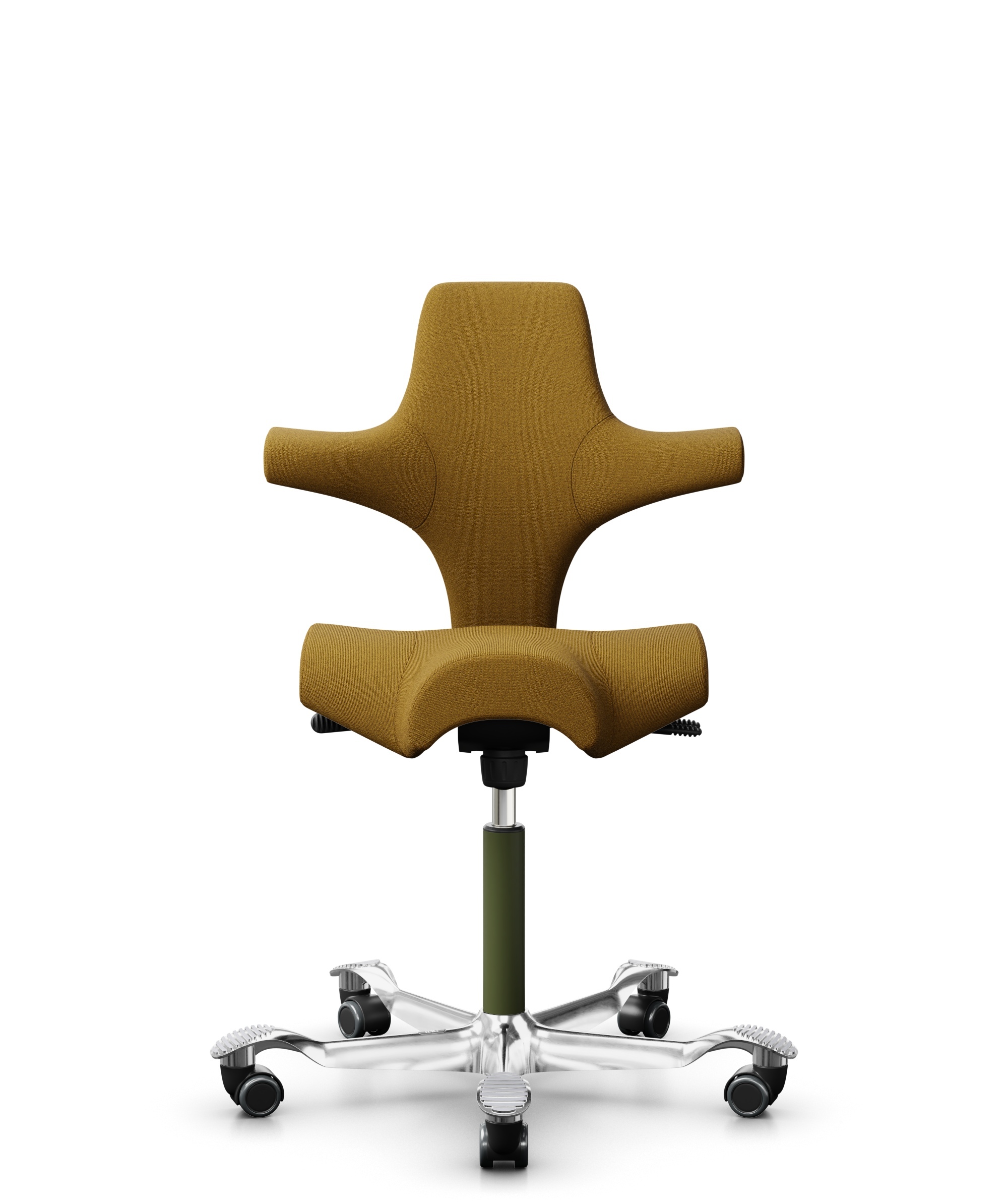 HÅG Capisco 8106 - Capture (Gabriel) - Wol / Polyamide - CPT6401 - Ochre - Framekleur - Moss Grey - Gasveer - 150 mm (Zithoogte 40-55cm) - Vloercontact - Zachte wielen t.b.v. harde vloeren - Voetenring - Nee, geen voetenring - Voetster - Ja, voetster i... - 1