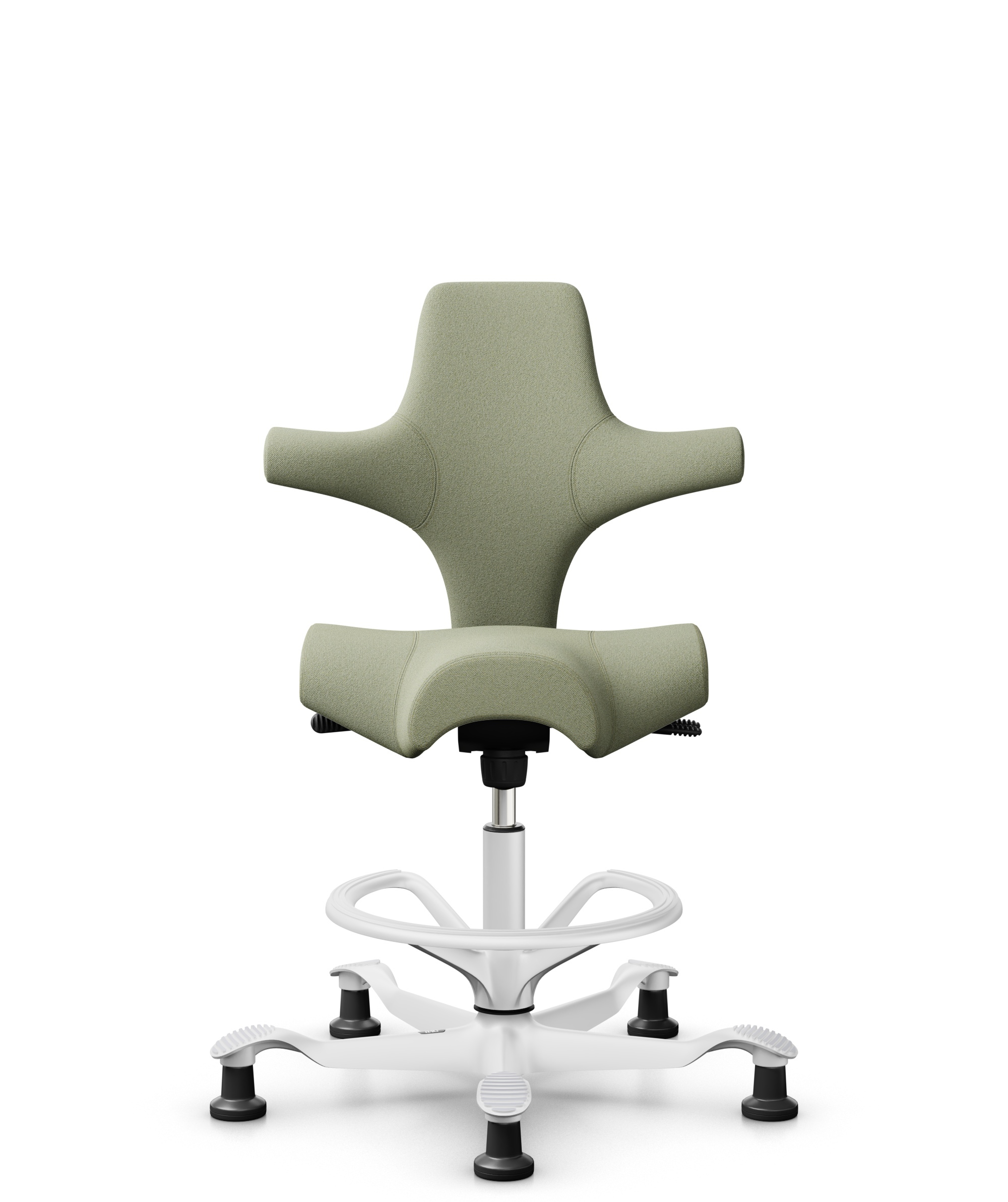 HÅG Capisco 8106 - Capture (Gabriel) - Wol / Polyamide - CPT5101 - Green-grey - Framekleur - Wit - Gasveer - 265 mm (Zithoogte 53-79cm) - Vloercontact - Glijdoppen - Voetenring - Ja, in framekleur - Voetster - Nee, voetster in framekleur - 1