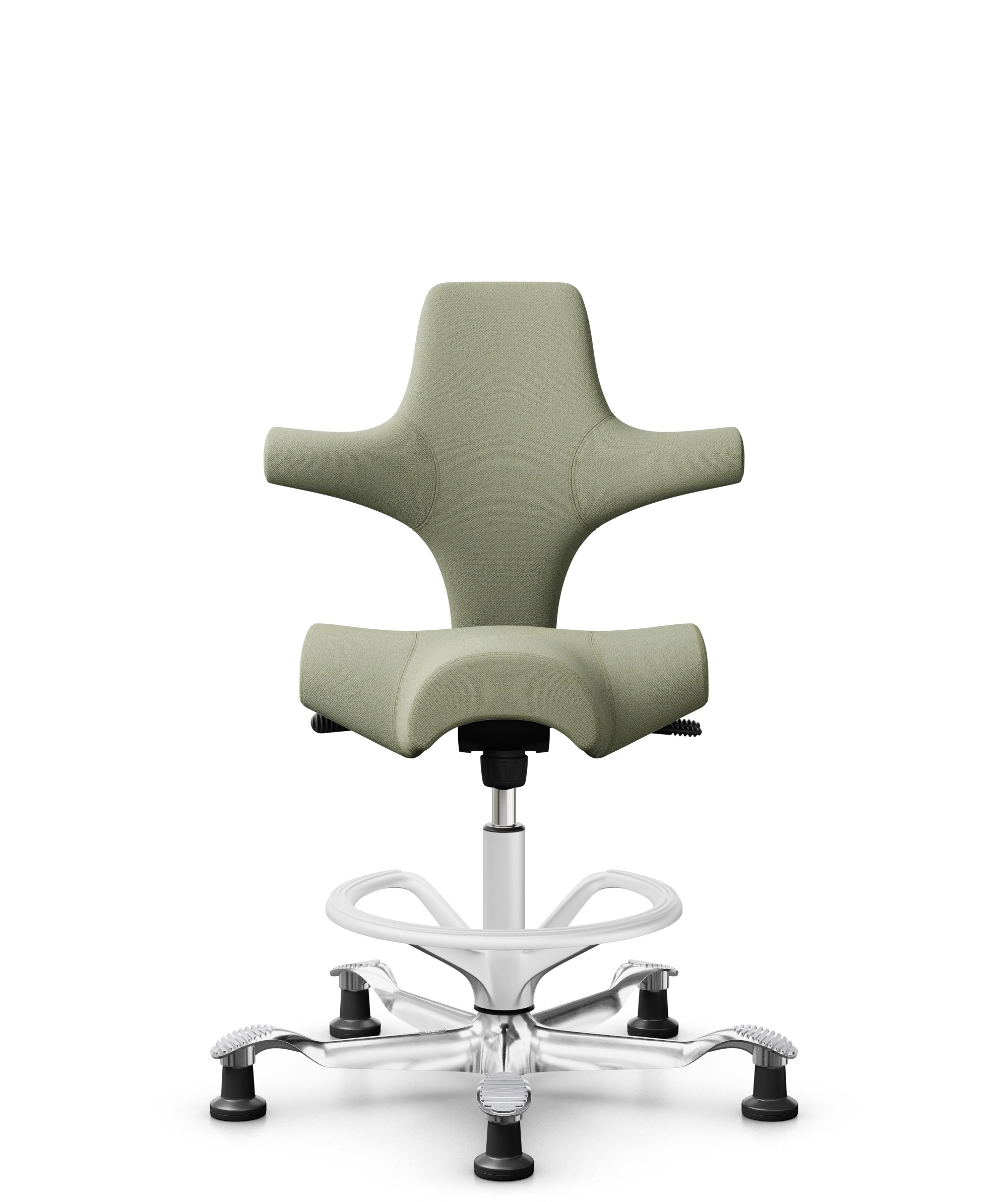 HÅG Capisco 8106 - Capture (Gabriel) - Wol / Polyamide - CPT5101 - Green-grey - Framekleur - Wit - Gasveer - 265 mm (Zithoogte 53-79cm) - Vloercontact - Glijdoppen - Voetenring - Ja, in framekleur - Voetster - Ja, voetster in gepolijst aluminium - 1