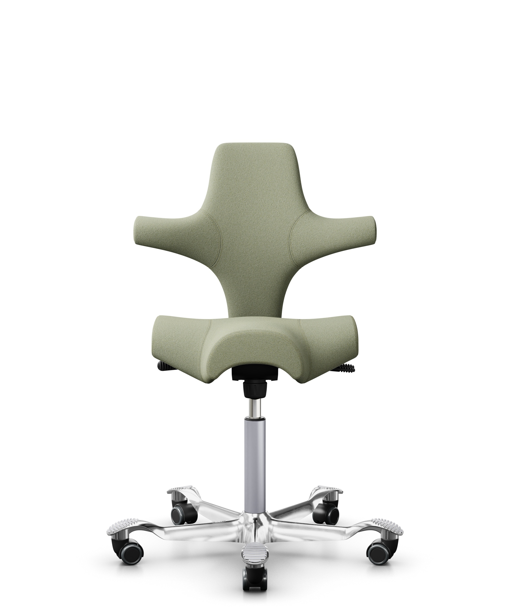 HÅG Capisco 8106 - Capture (Gabriel) - Wol / Polyamide - CPT5101 - Green-grey - Framekleur - Zilver - Gasveer - 150 mm (Zithoogte 40-55cm) - Vloercontact - Zachte wielen t.b.v. harde vloeren - Voetenring - Nee, geen voetenring - Voetster - Ja, voetster... - 1