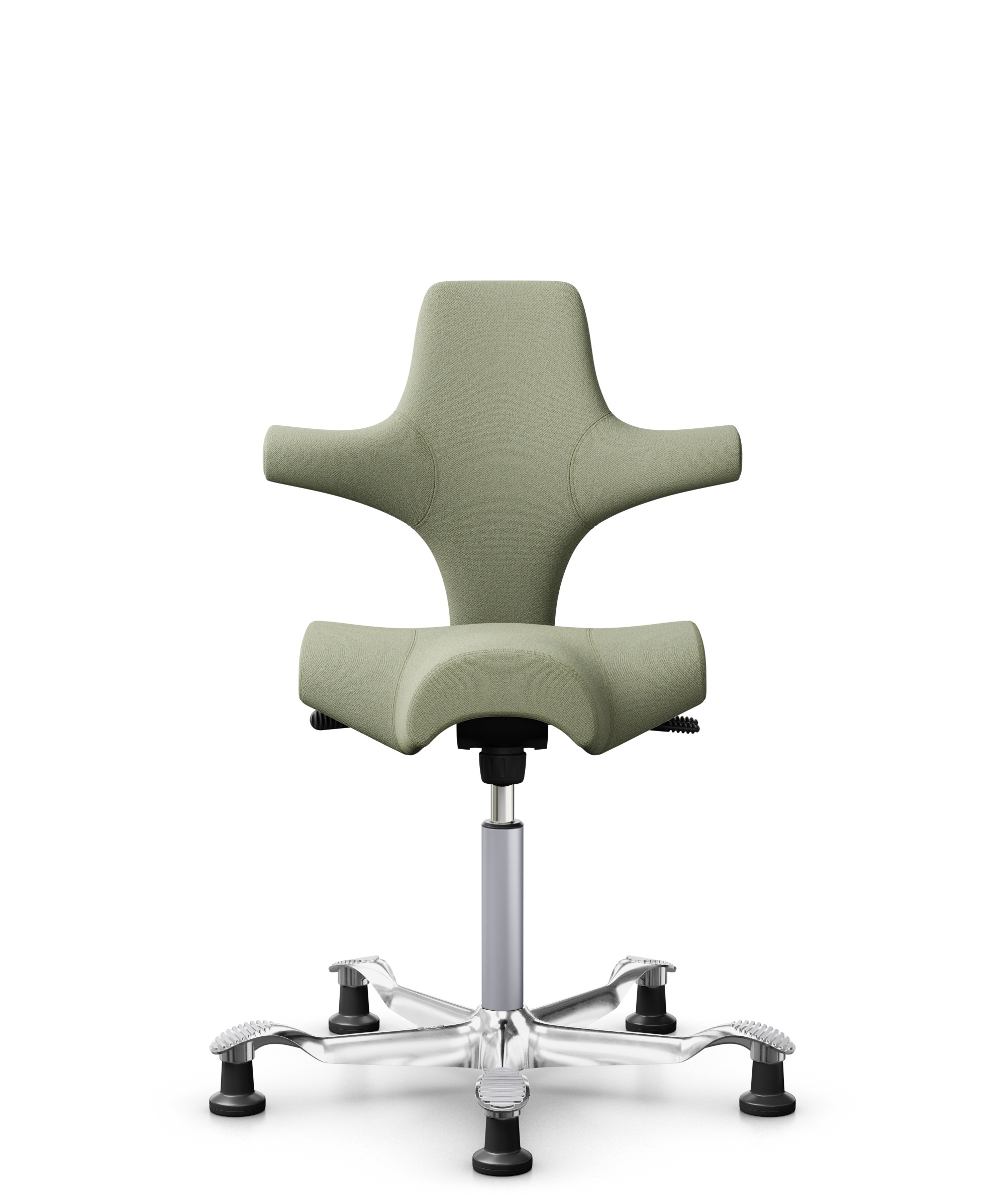 HÅG Capisco 8106 - Capture (Gabriel) - Wol / Polyamide - CPT5101 - Green-grey - Framekleur - Zilver - Gasveer - 200 mm (Zithoogte 46-64cm) - Vloercontact - Glijdoppen - Voetenring - Nee, geen voetenring - Voetster - Ja, voetster in gepolijst aluminium - 1