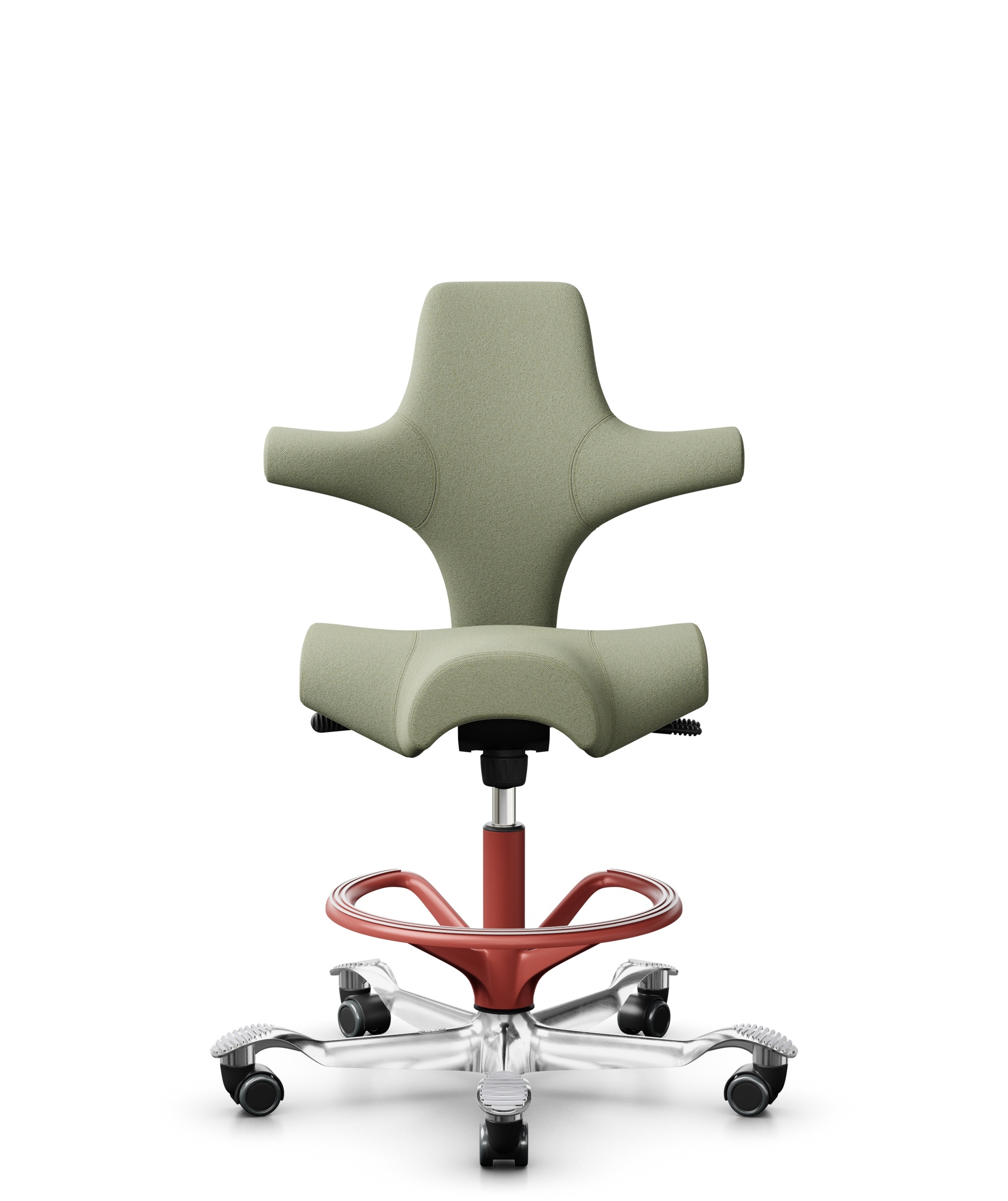 HÅG Capisco 8106 - Capture (Gabriel) - Wol / Polyamide - CPT5101 - Green-grey - Framekleur - Blush Rose - Gasveer - 200 mm (Zithoogte 46-64cm) - Vloercontact - Zachte wielen t.b.v. harde vloeren - Voetenring - Ja, in framekleur - Voetster - Ja, voetste... - 1