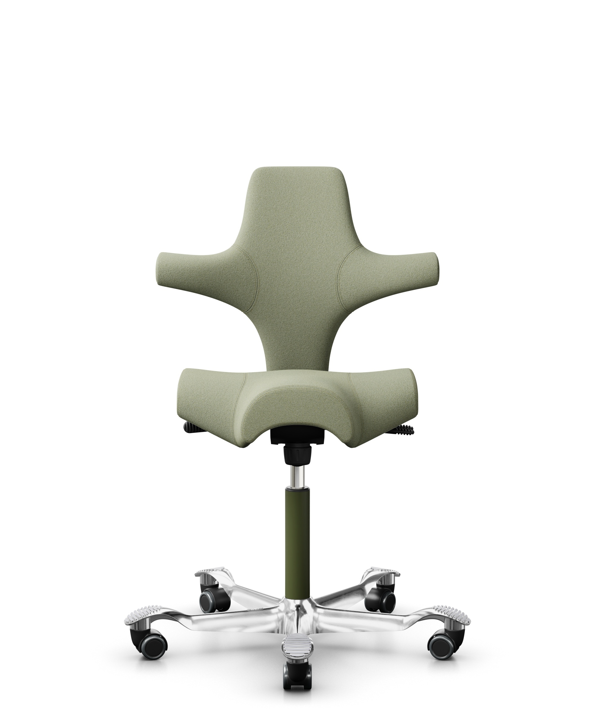 HÅG Capisco 8106 - Capture (Gabriel) - Wol / Polyamide - CPT5101 - Green-grey - Framekleur - Moss Grey - Gasveer - 150 mm (Zithoogte 40-55cm) - Vloercontact - Zachte wielen t.b.v. harde vloeren - Voetenring - Nee, geen voetenring - Voetster - Ja, voets... - 1