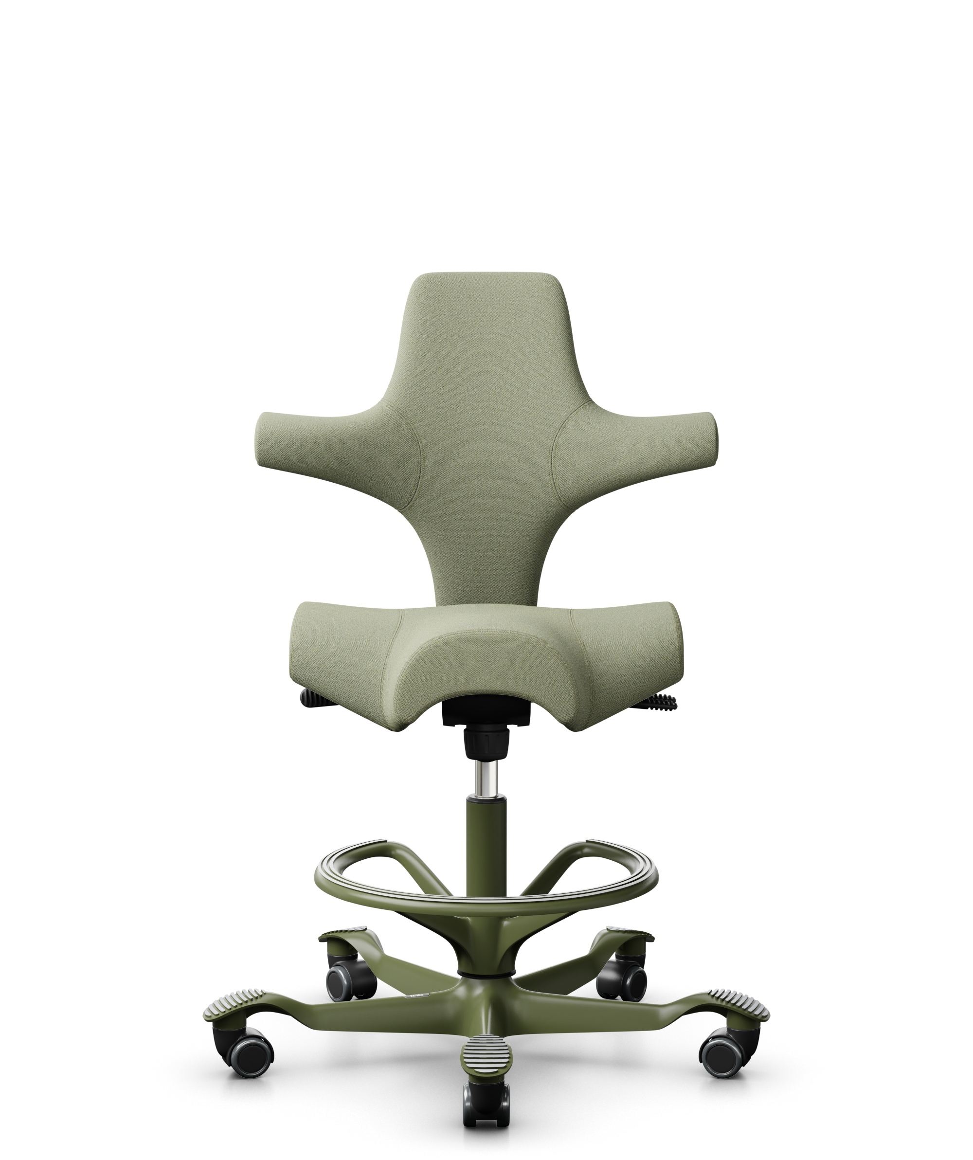 HÅG Capisco 8106 - Capture (Gabriel) - Wol / Polyamide - CPT5101 - Green-grey - Framekleur - Moss Grey - Gasveer - 200 mm (Zithoogte 46-64cm) - Vloercontact - Zachte wielen t.b.v. harde vloeren - Voetenring - Ja, in framekleur - Voetster - Nee, voetste... - 1