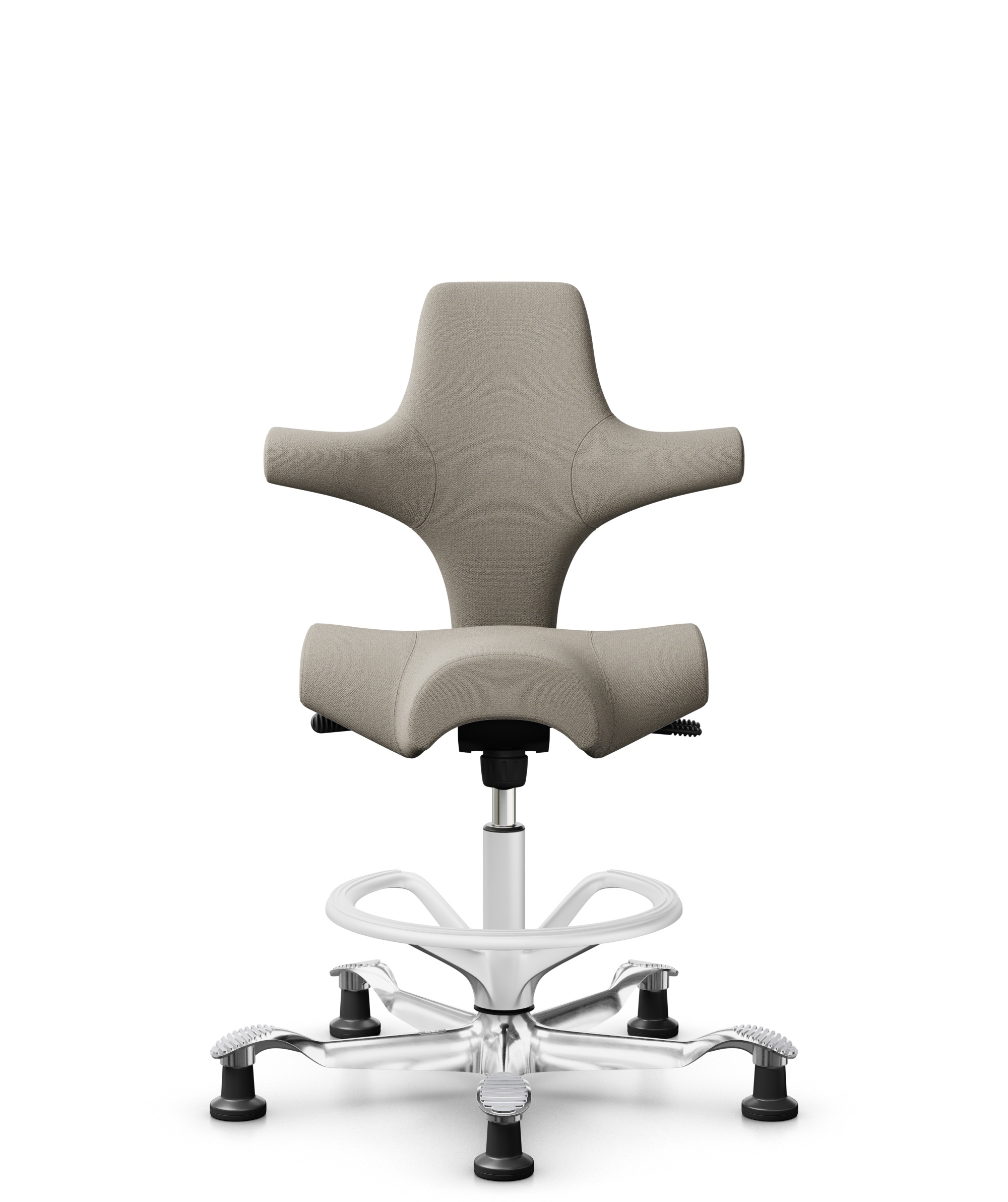 HÅG Capisco 8106 - Capture (Gabriel) - Wol / Polyamide - CPT5103 - Light beige - Framekleur - Wit - Gasveer - 200 mm (Zithoogte 46-64cm) - Vloercontact - Glijdoppen - Voetenring - Ja, in framekleur - Voetster - Ja, voetster in gepolijst aluminium - 1