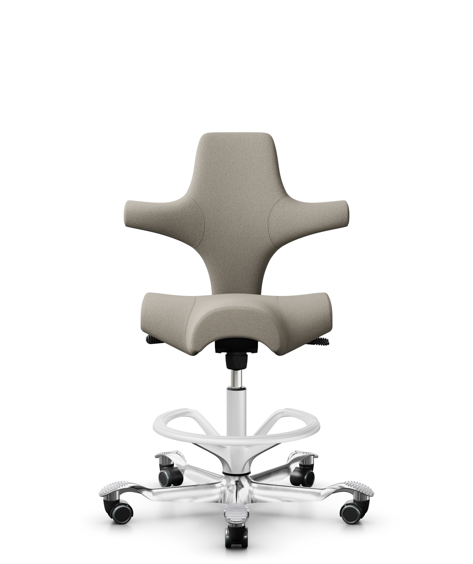 HÅG Capisco 8106 - Capture (Gabriel) - Wol / Polyamide - CPT5103 - Light beige - Framekleur - Wit - Gasveer - 265 mm (Zithoogte 53-79cm) - Vloercontact - Zachte wielen t.b.v. harde vloeren - Voetenring - Ja, in framekleur - Voetster - Ja, voetster in g... - 1